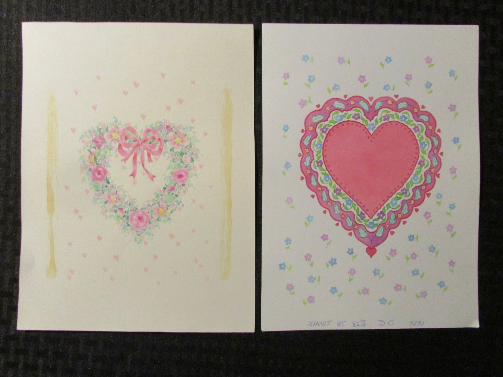 VALENTINES Pink & Blue Flowers Hearts 7.5x10" Greeting Card Art #3731 LOT of 2