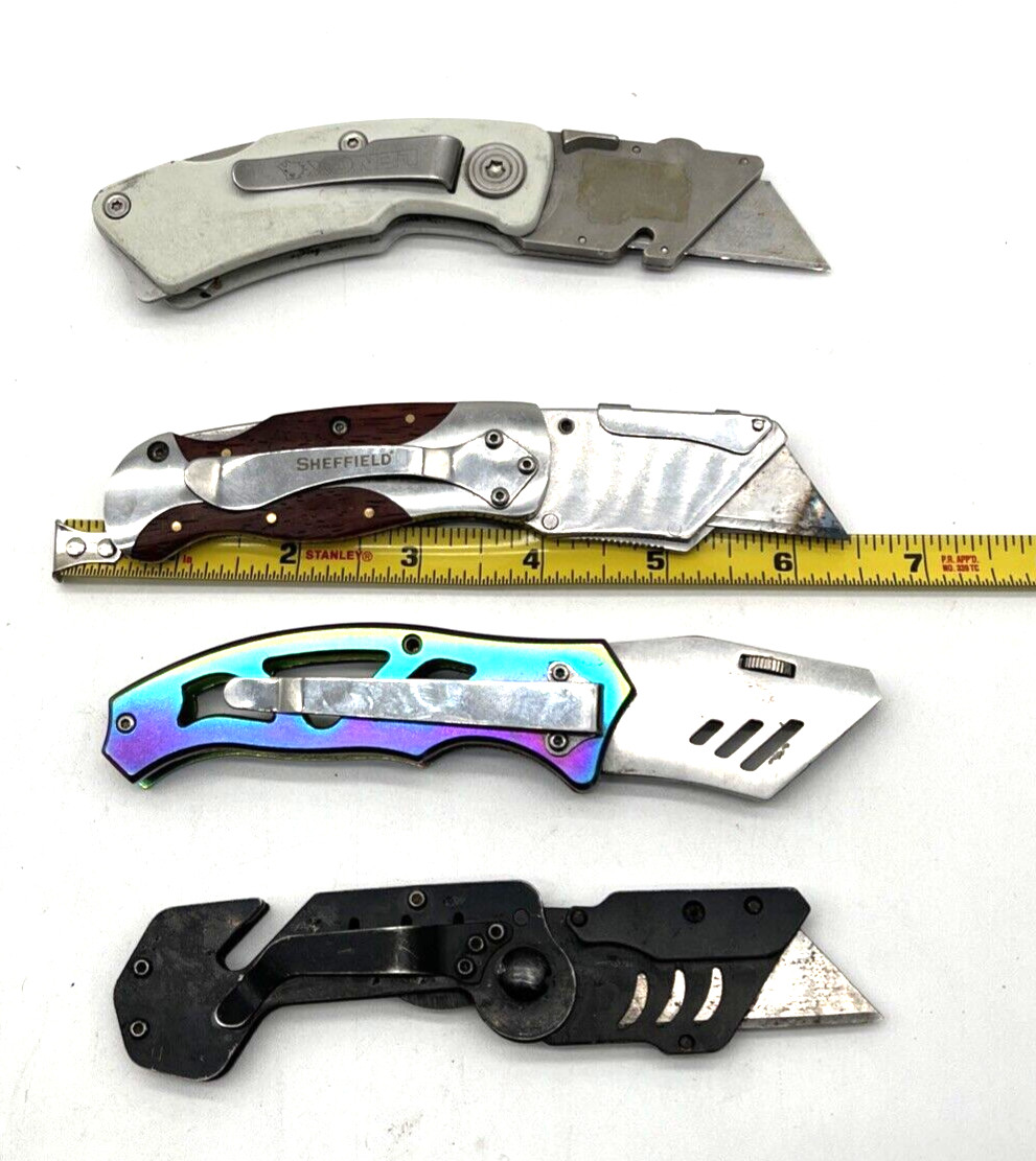 Lot 0f 4 Folding Utility Knives Lock Back Lenox Sheffield Unbranded GUC