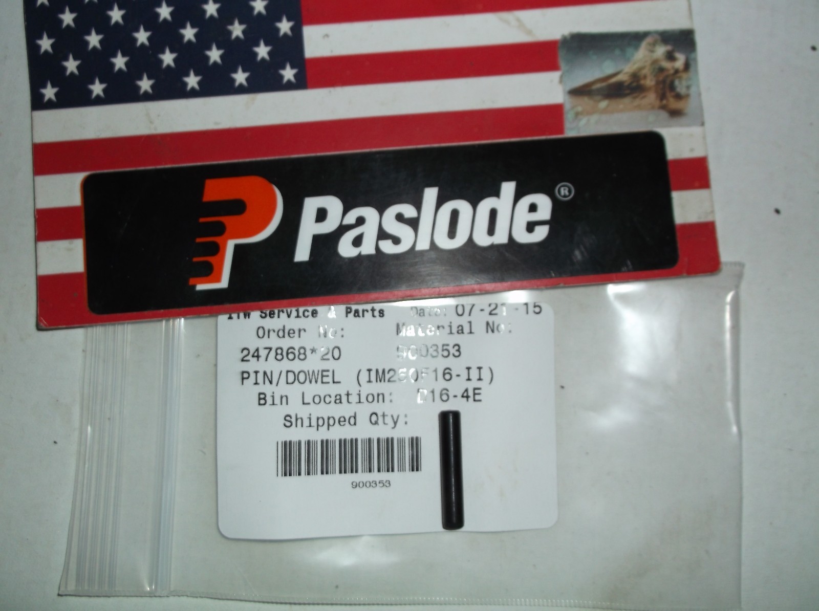 PASLODE Part  # 900353  PIN/DOWEL (IM250F16-II)