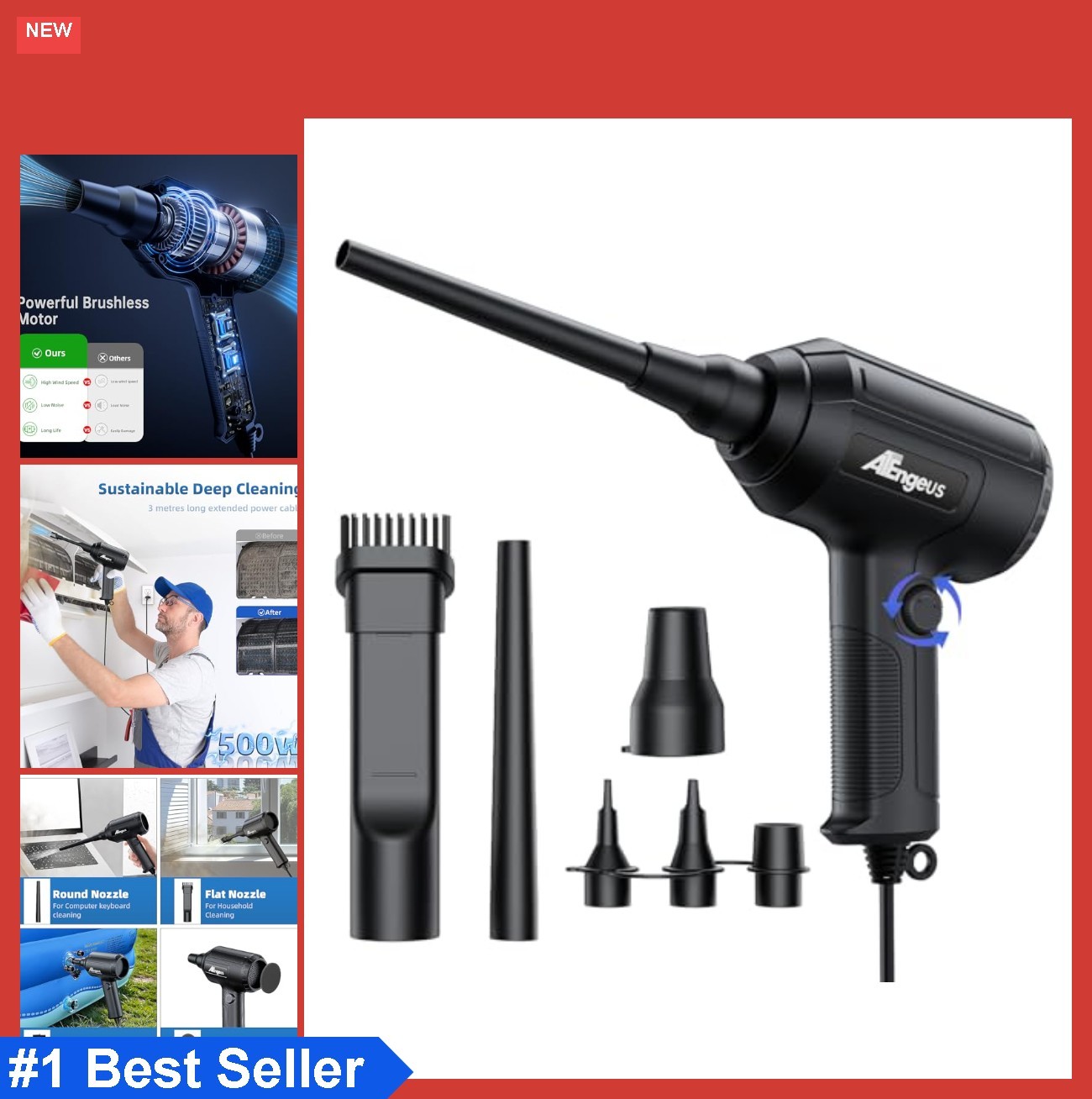 Electric Air Duster 500W Stepless Speed Compressed Air Blower Keyboard Cleaner