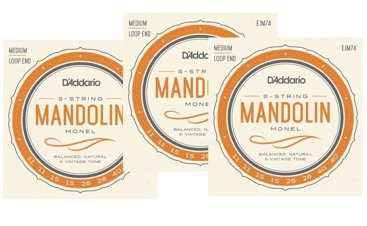 D'Addario Mandolin Strings 3 Sets Loop End Monel EJM74 11-40