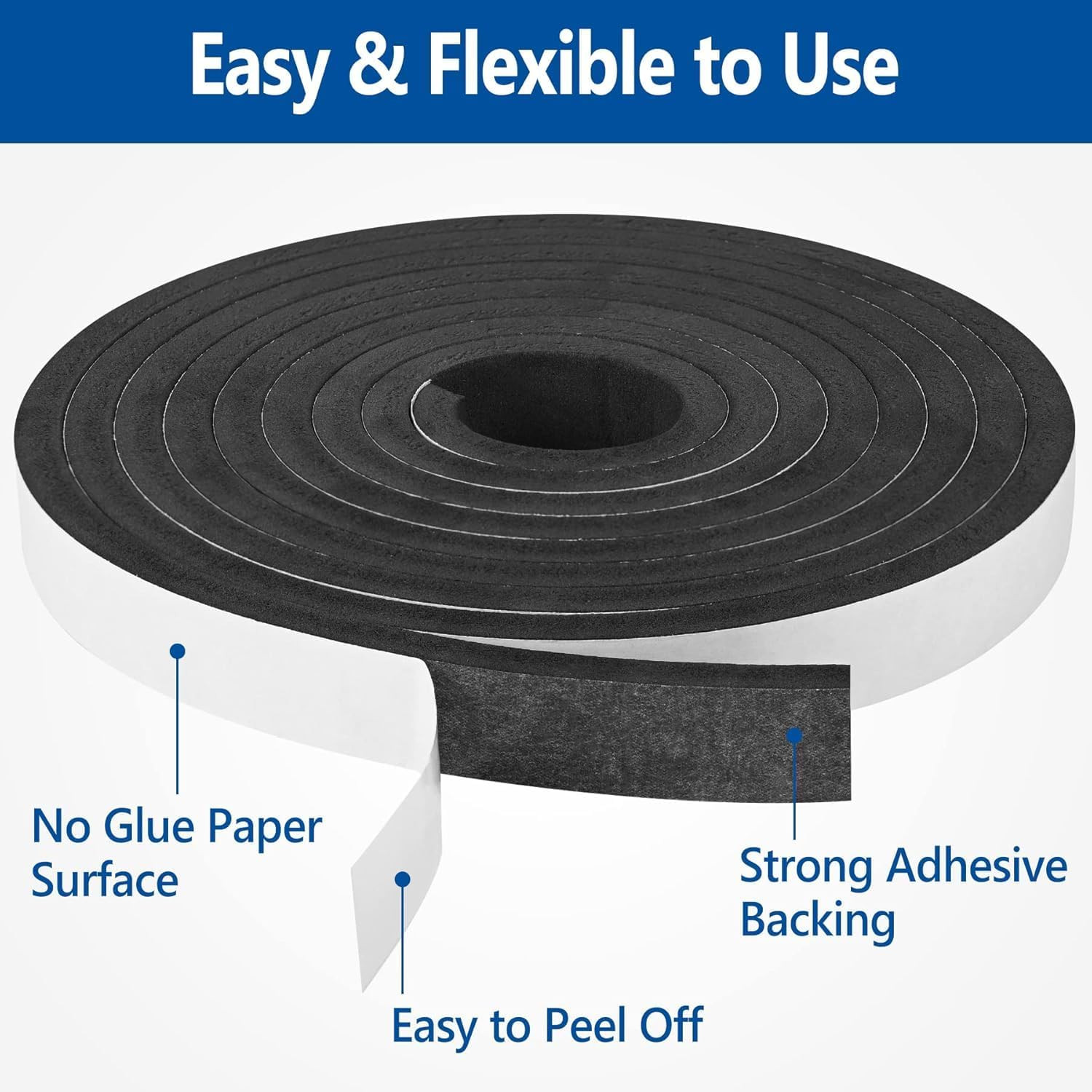 Self Adhesive Foam Weatherstrip 1/2In x 1/4In x 42Ft Insulation Seal Strips