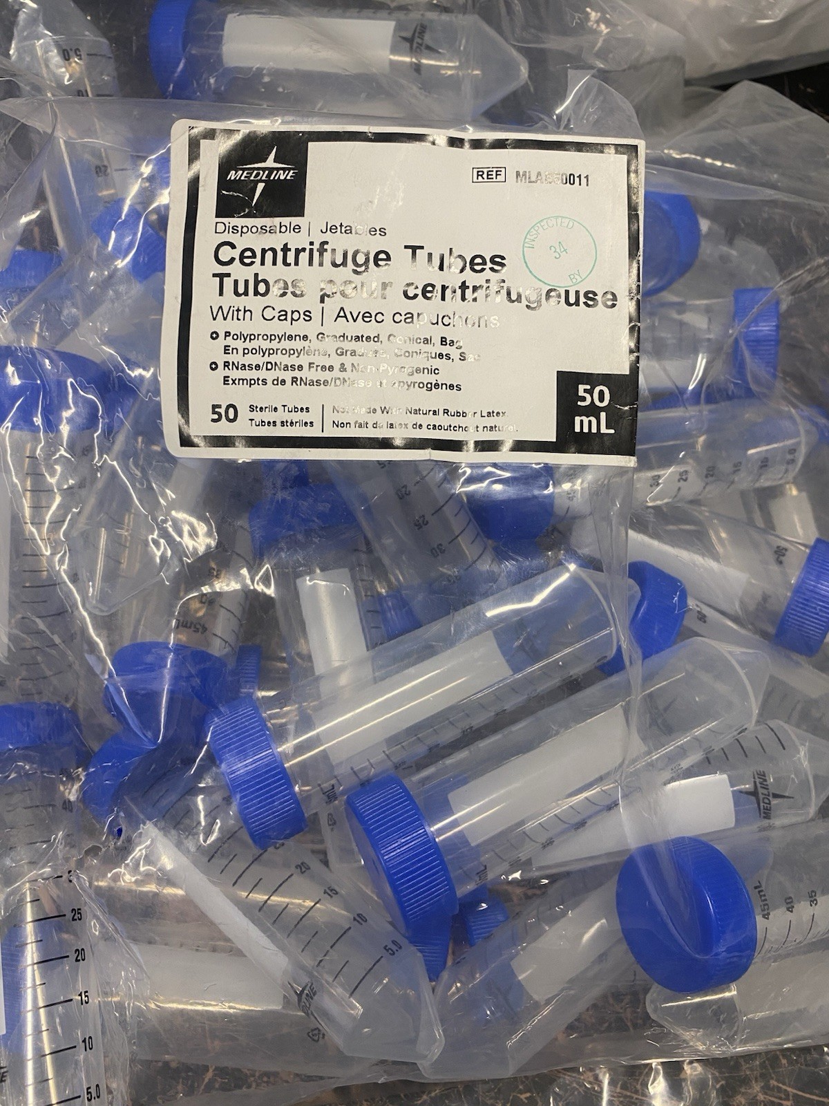 Lot of 10 Medline MLAb50011 50 mL Plastic Centrifuge Tubes – Laboratory Supplies