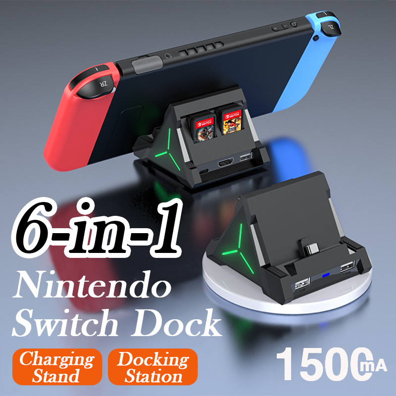 6-in-1 Switch Dock - TV Mirroring, Fast Charge, Card Holder for Switch Nintendo