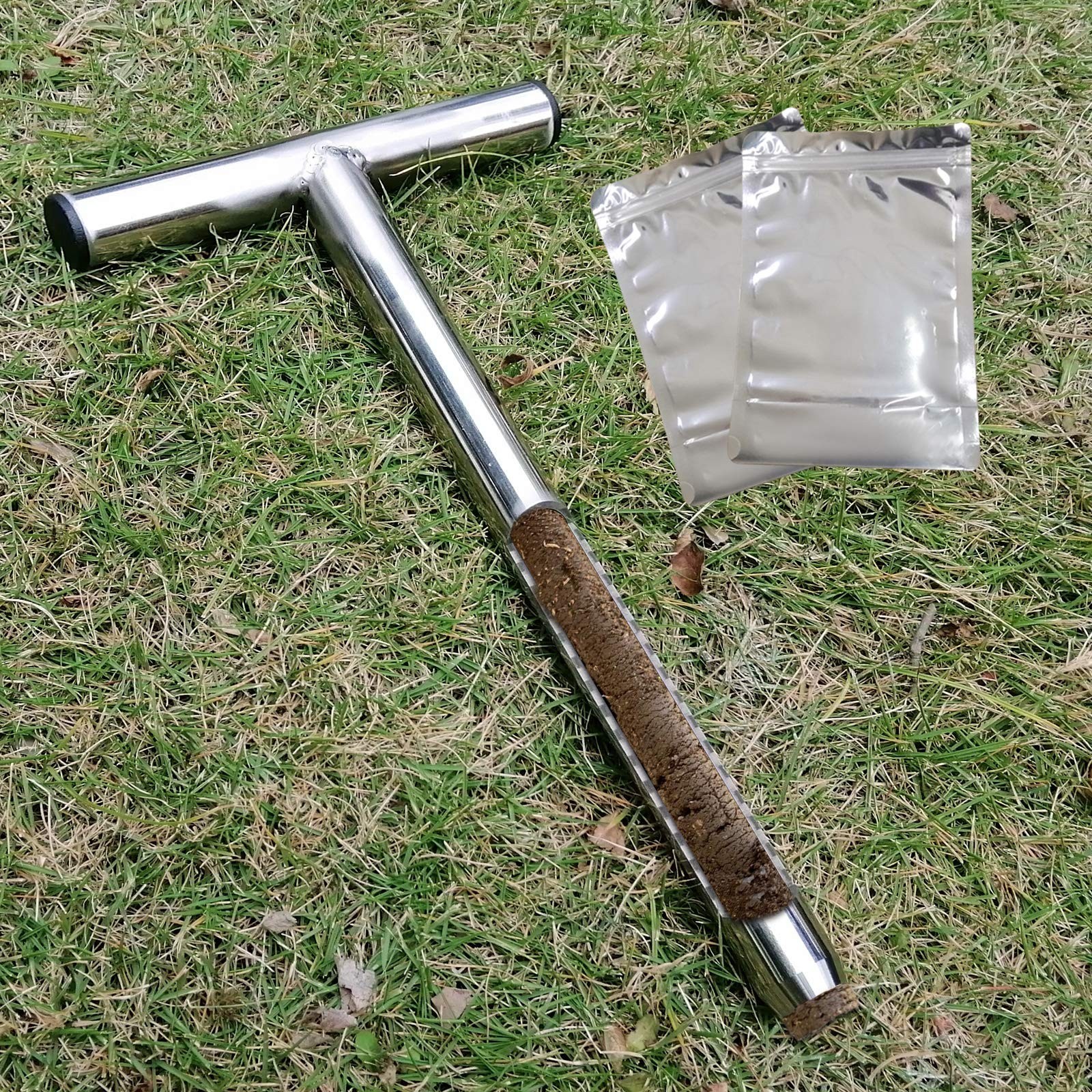 HiHydro 12 Inch Stainless Steel Soil Probe with 2 Sample Bags, T-Handle Soil ...