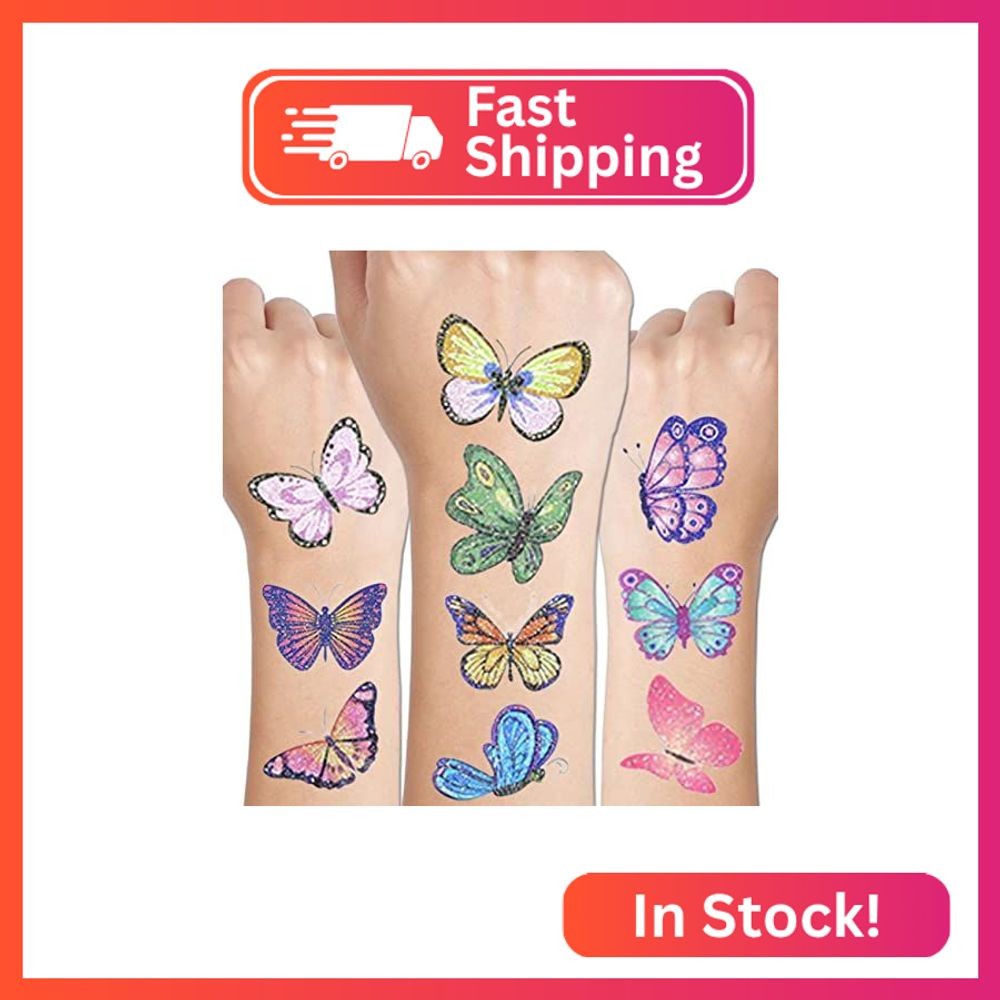 CHARLENT Glitter Butterfly Tattoos for Girls - 110 PCS Glitter Butterfly Tempora