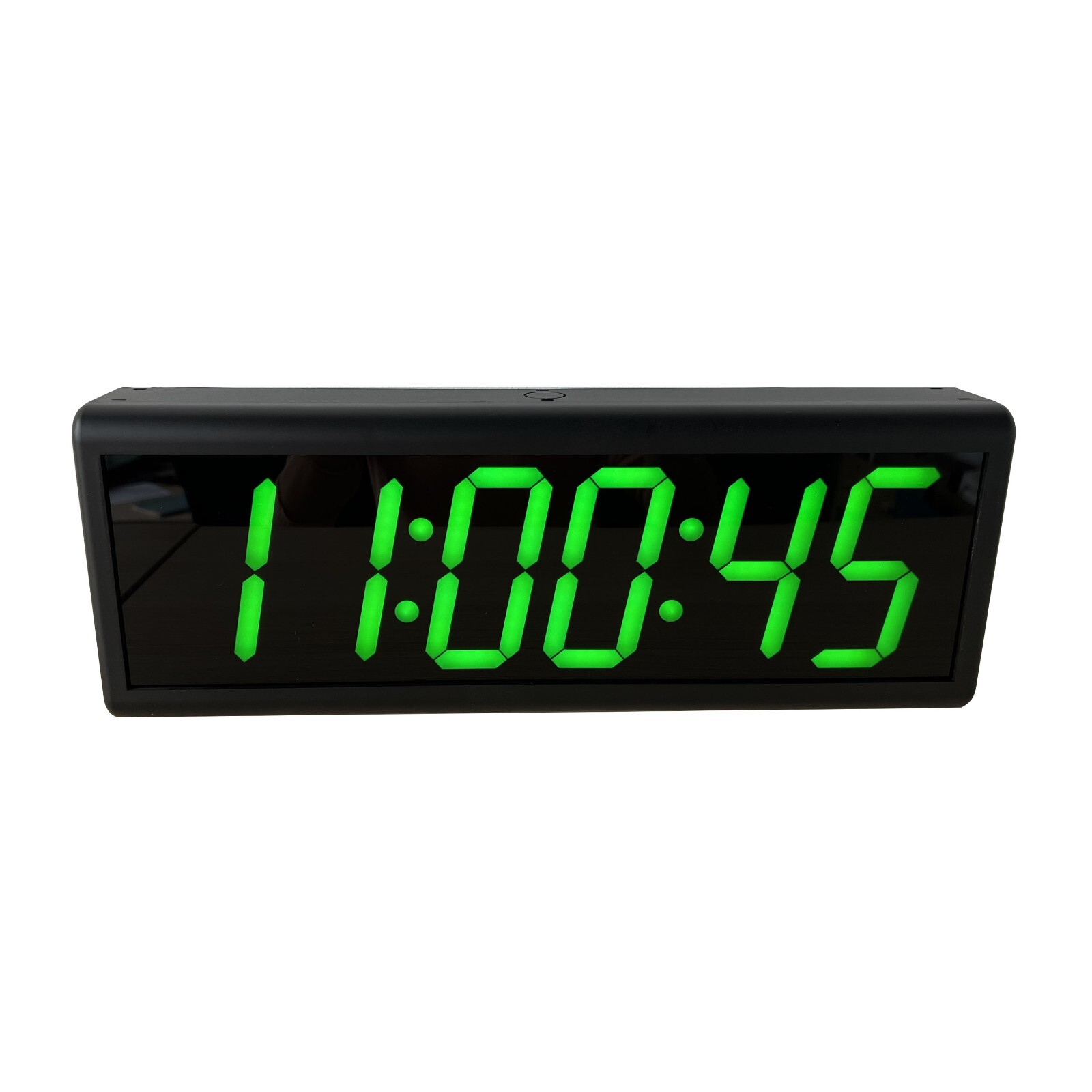 4" 6 Digit Green LED IP Wall Clock, Automatic DST Reset, Black Background
