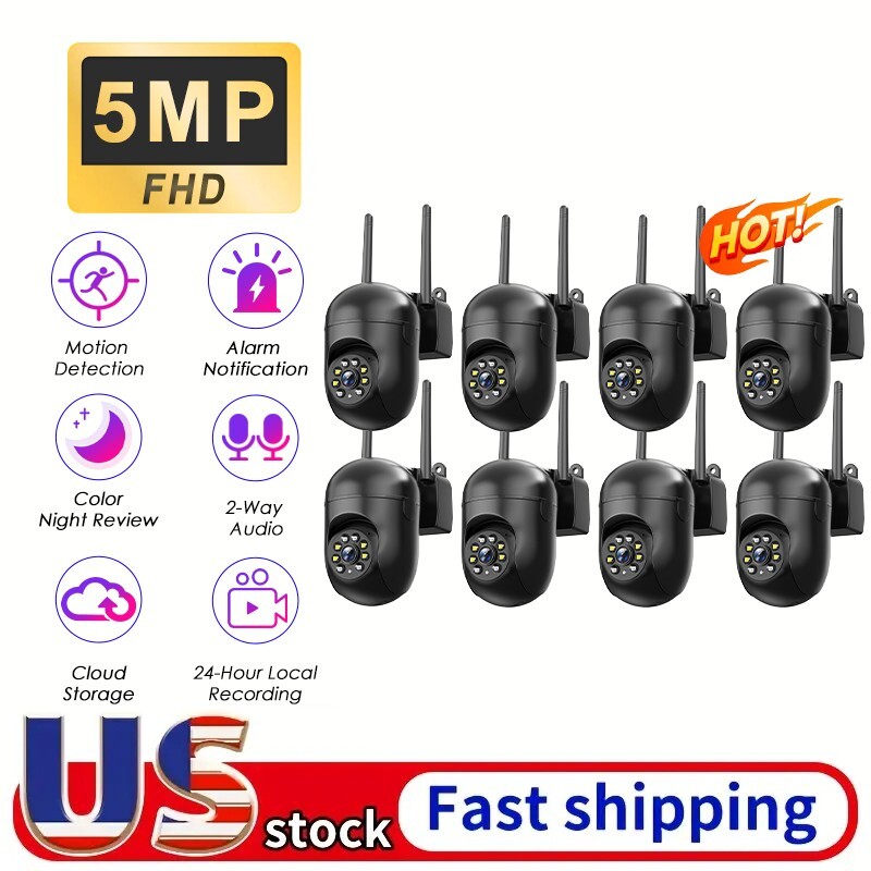 8PCS PTZ Wireless WIFI Security Audio Camera 5MP Home System Color Night Vision