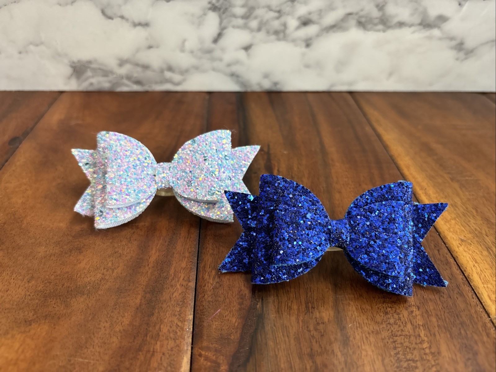 Sparkling Bow Collection Glitter Embellished Blue Straw Topper 4 Inch Set of 2
