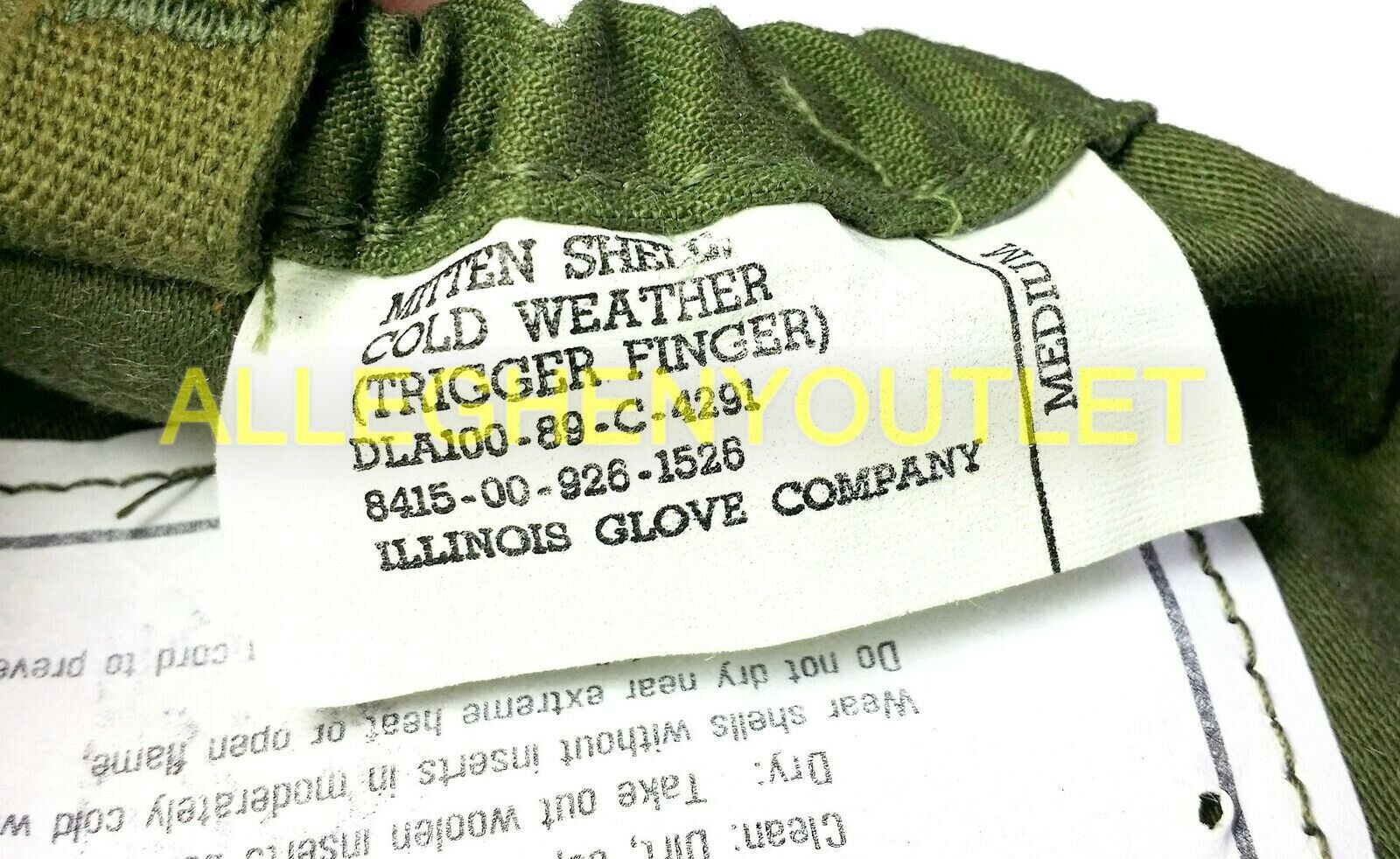 USGI Cold Weather Trigger Finger Mittens w Inserts Lanyard M1965 OD MEDIUM MINT