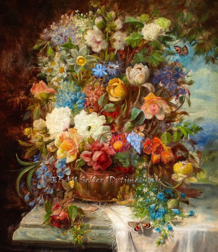Flowers and Butterflies Oil painting Wall Art Giclee Printed on canvas P2049