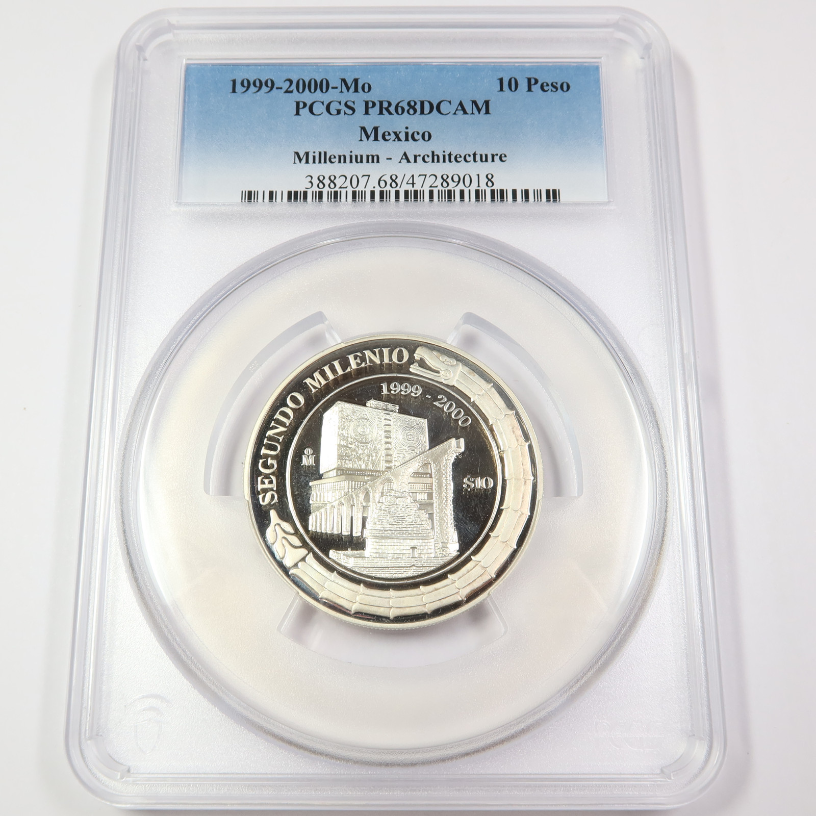 1999 2000 Mo PCGS PR68 DCAM - MEXICO Millenium Architecture 10 Peso Coin #45903M