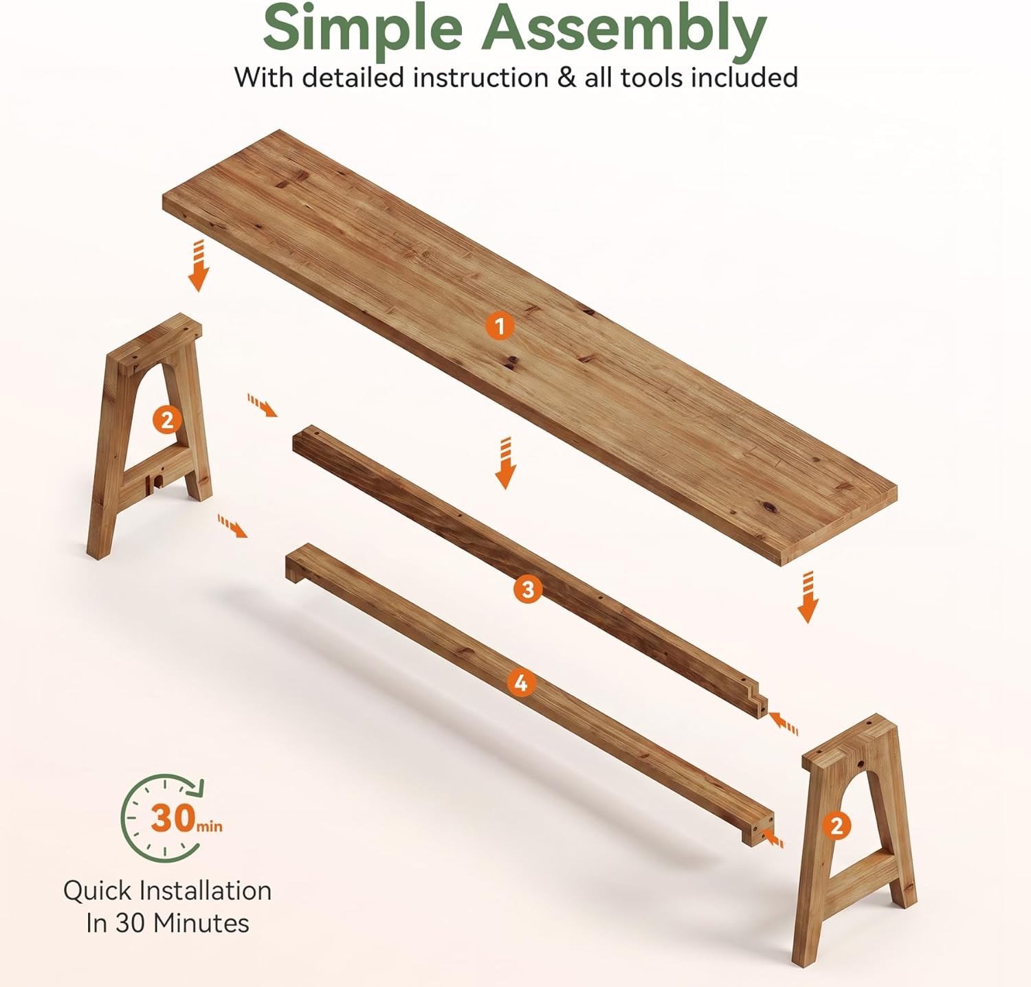 Solid Wood Dining Bench, 63 Inch Long Farmhouse Kitchen Bench for Dining Room
