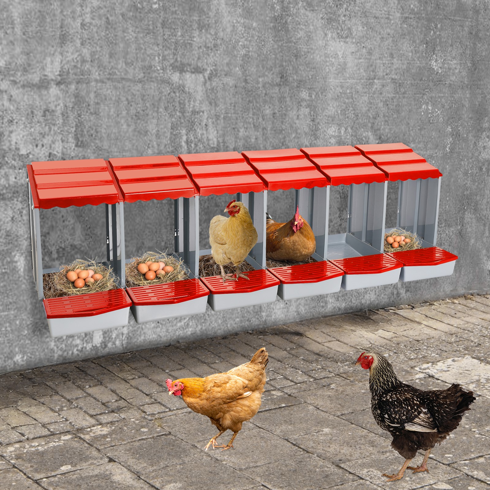 6-Compartment Chicken Nesting Box with Easy Egg Collection & Installation