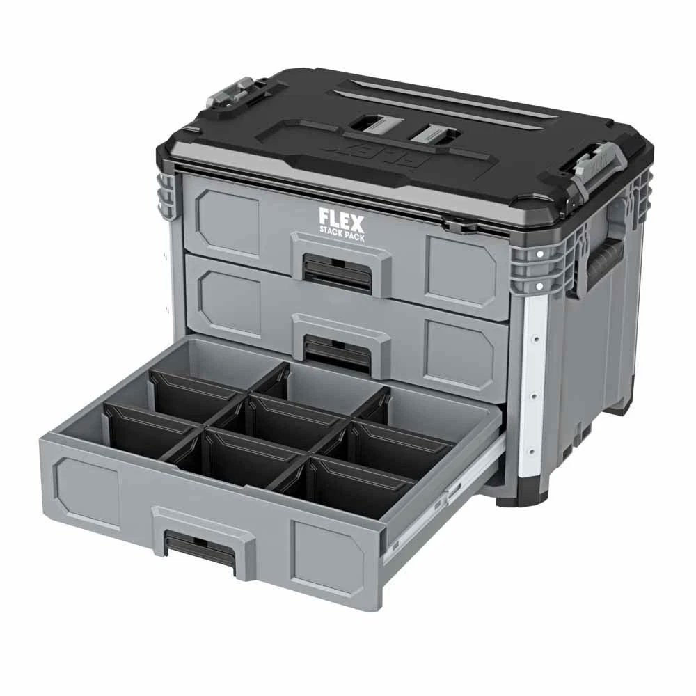 FLEX FS1105 Stack Pack 3-Drawer Tool Box Modular Storage System Heavy Duty