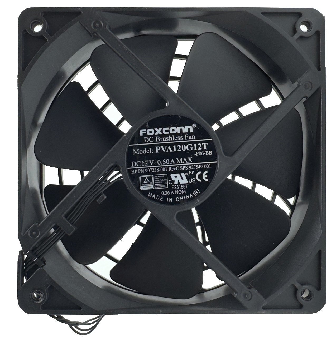 HP Desktop Fan FOXCONN PVA120G12T  120x120x25mm DC12V 0.50A 4 lines 907238-001