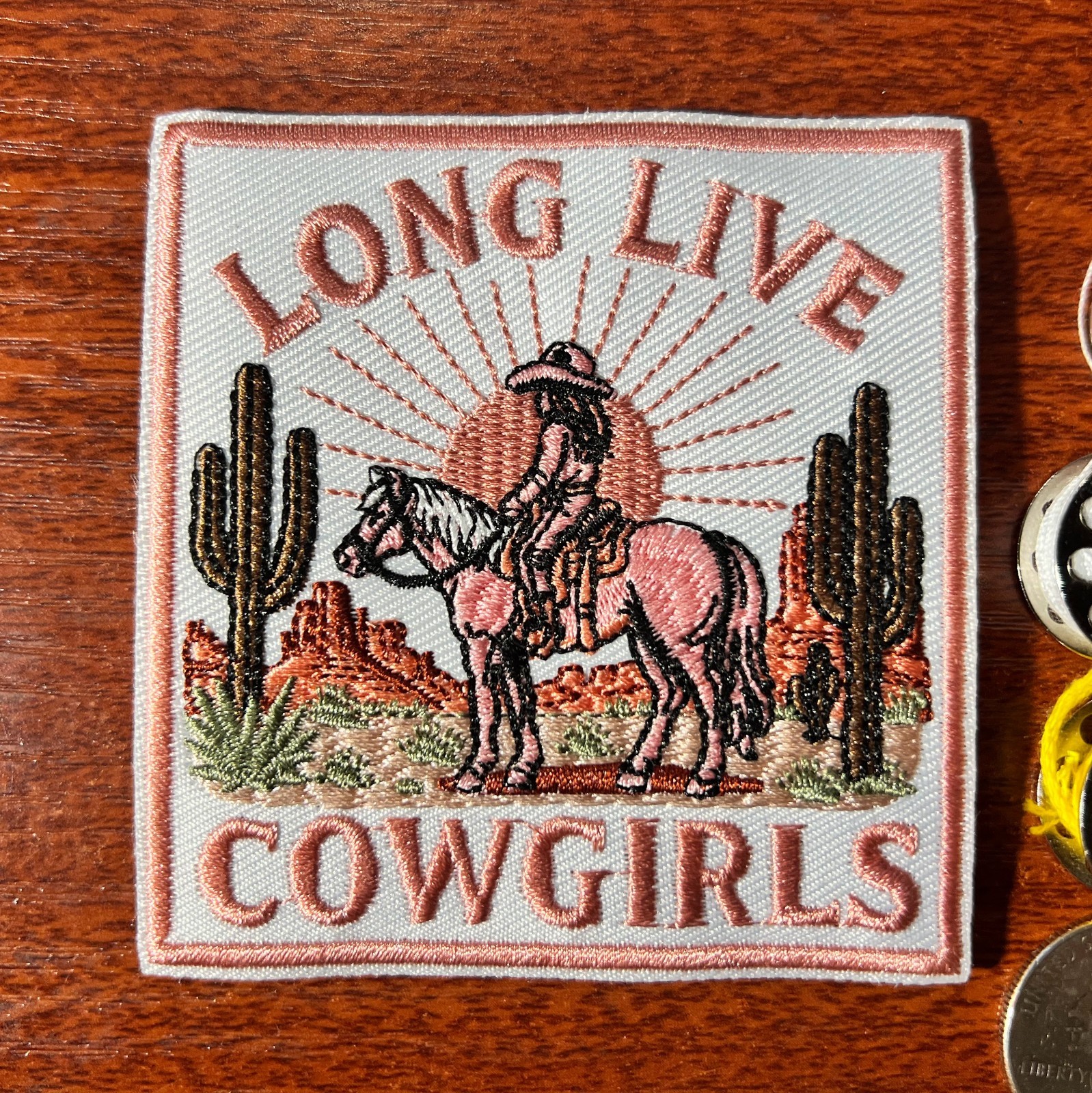 Long Live Cowgirl Patch Horseback Western Country Embroidered Iron On 3x3.25