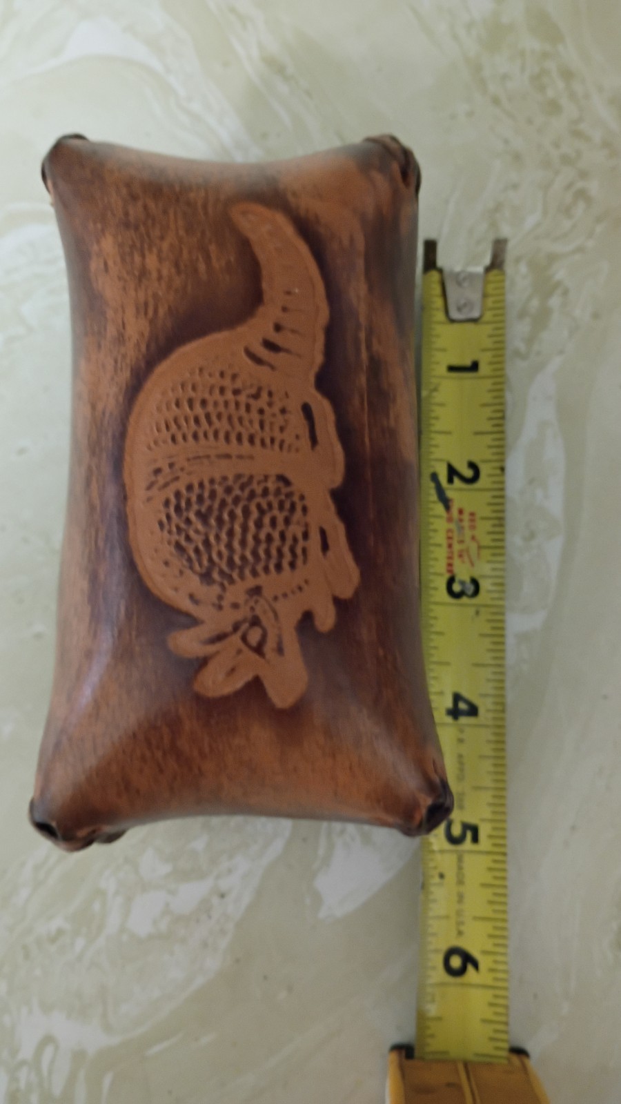 Leather Trinket Box Armadillo Stamped