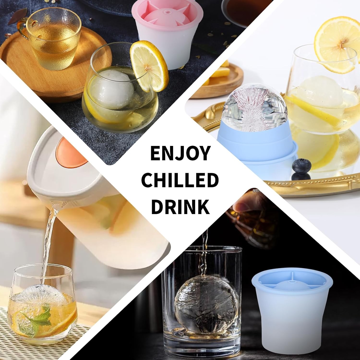 Upgrade Ice Molds 4 PCS Silicone Sphere Ice Mold Maker Stackable Easy Release