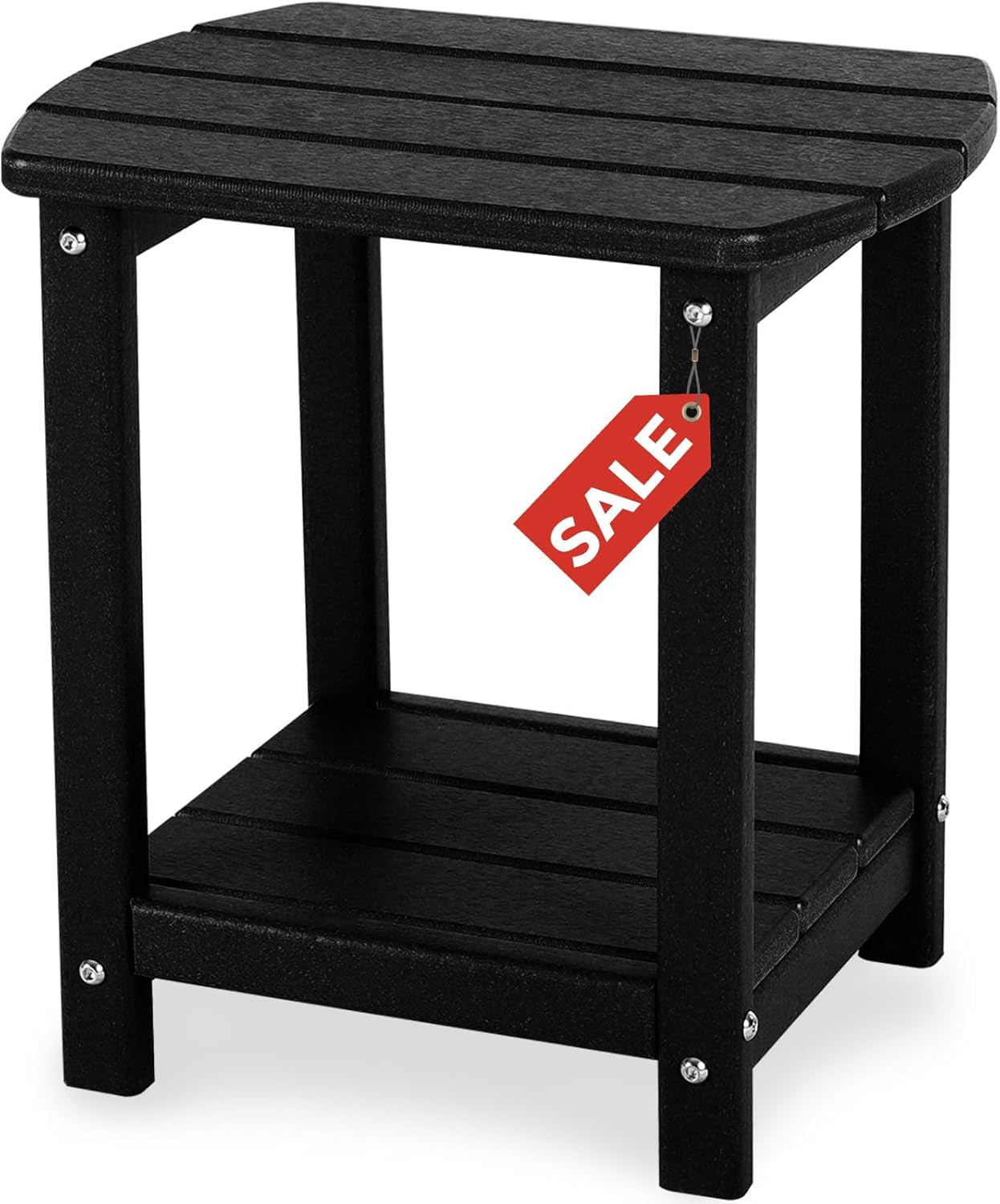 Square Outdoor Side Table,2-Tier Storage Patio Side Table,HDPE End Tables-Garden
