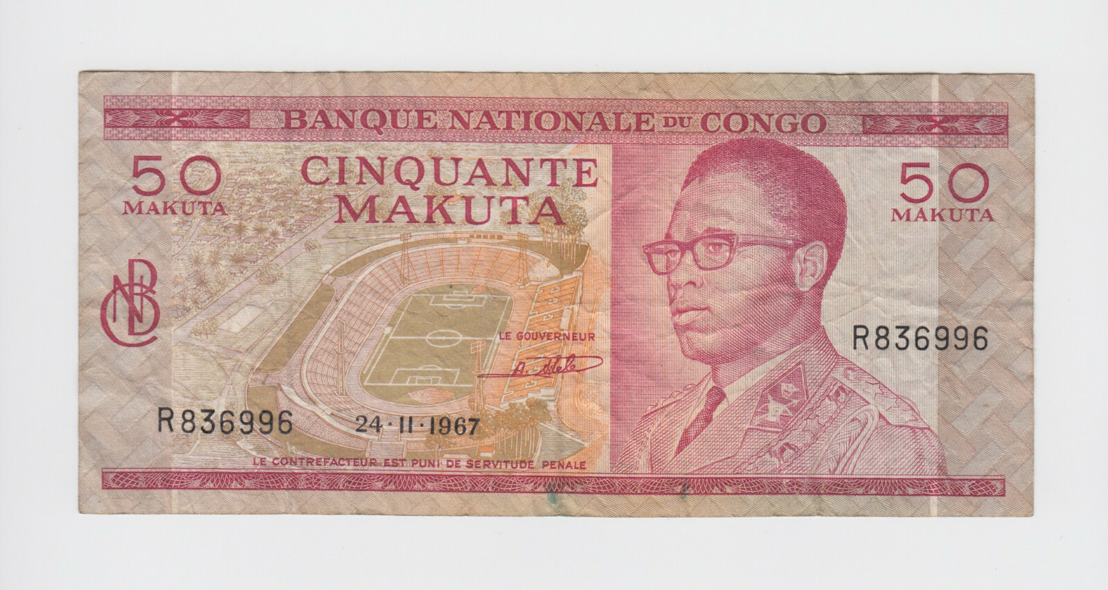 CONGO P.11a-6996  50 MAKUTA 24.11.1967 PFX R RARE DATE  FINE  LOW SHIPPING  2112