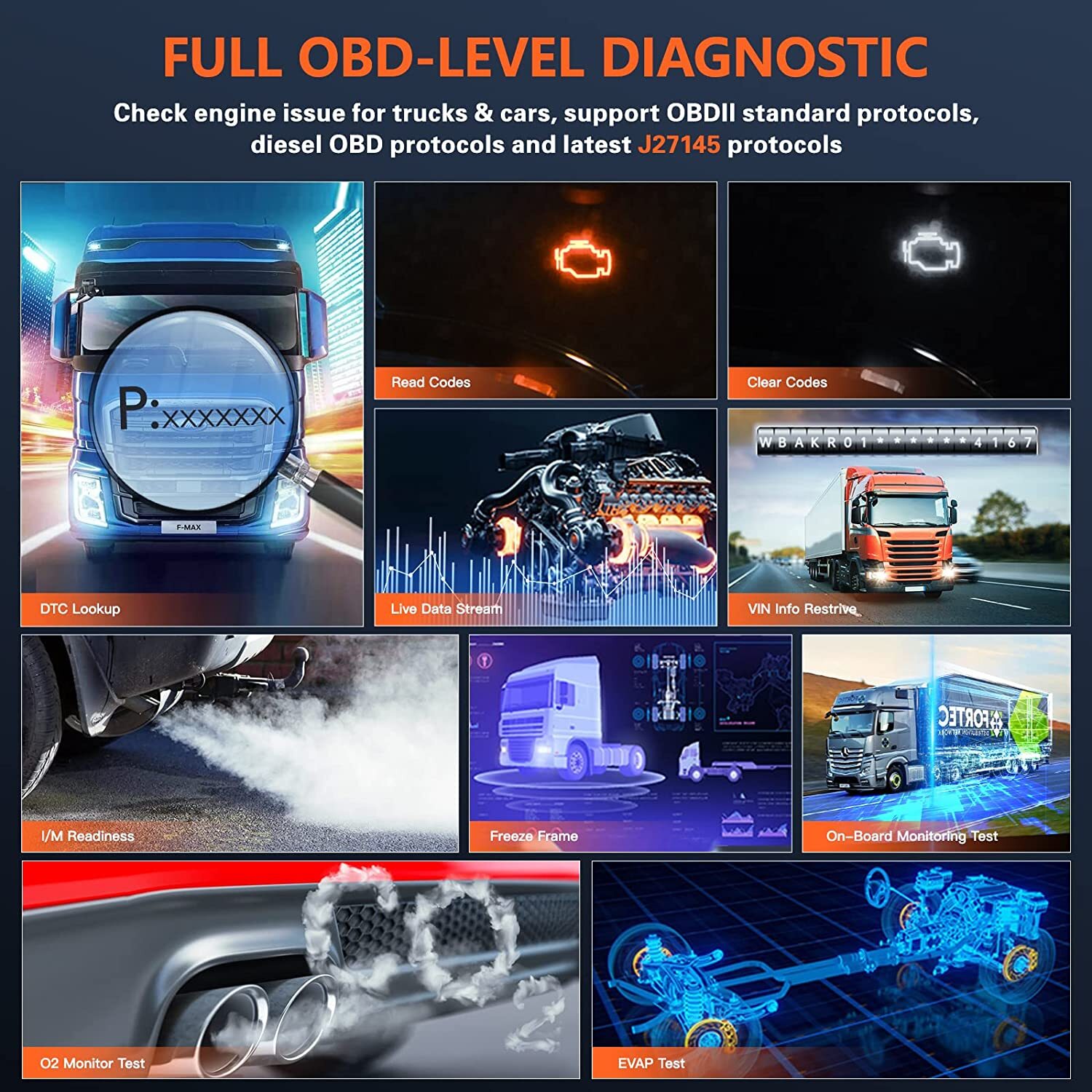 Diesel Heavy Duty Truck Scanner Diagnostic DPF Regen for Cummins Detroit Paccar