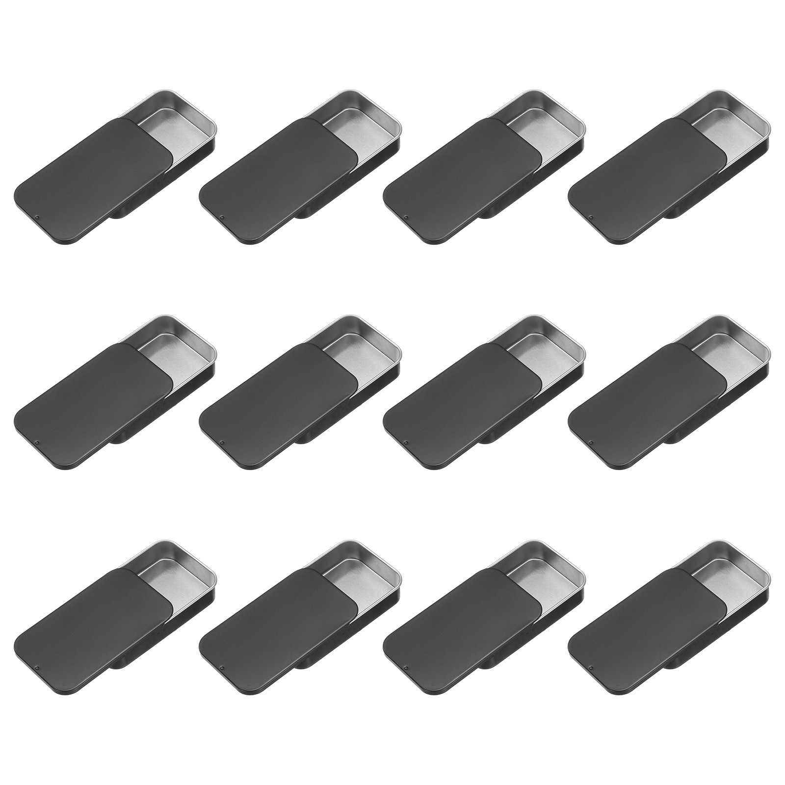 12Pcs Slide Top Tin Containers 3"x2"x0.6" Mini Metal Empty Tins Box Black