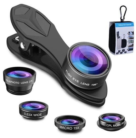 5 in 1 Phone Camera Lens Kit -0.63X Wide Angle Lens & 15X 5 in 1 Lens Kit