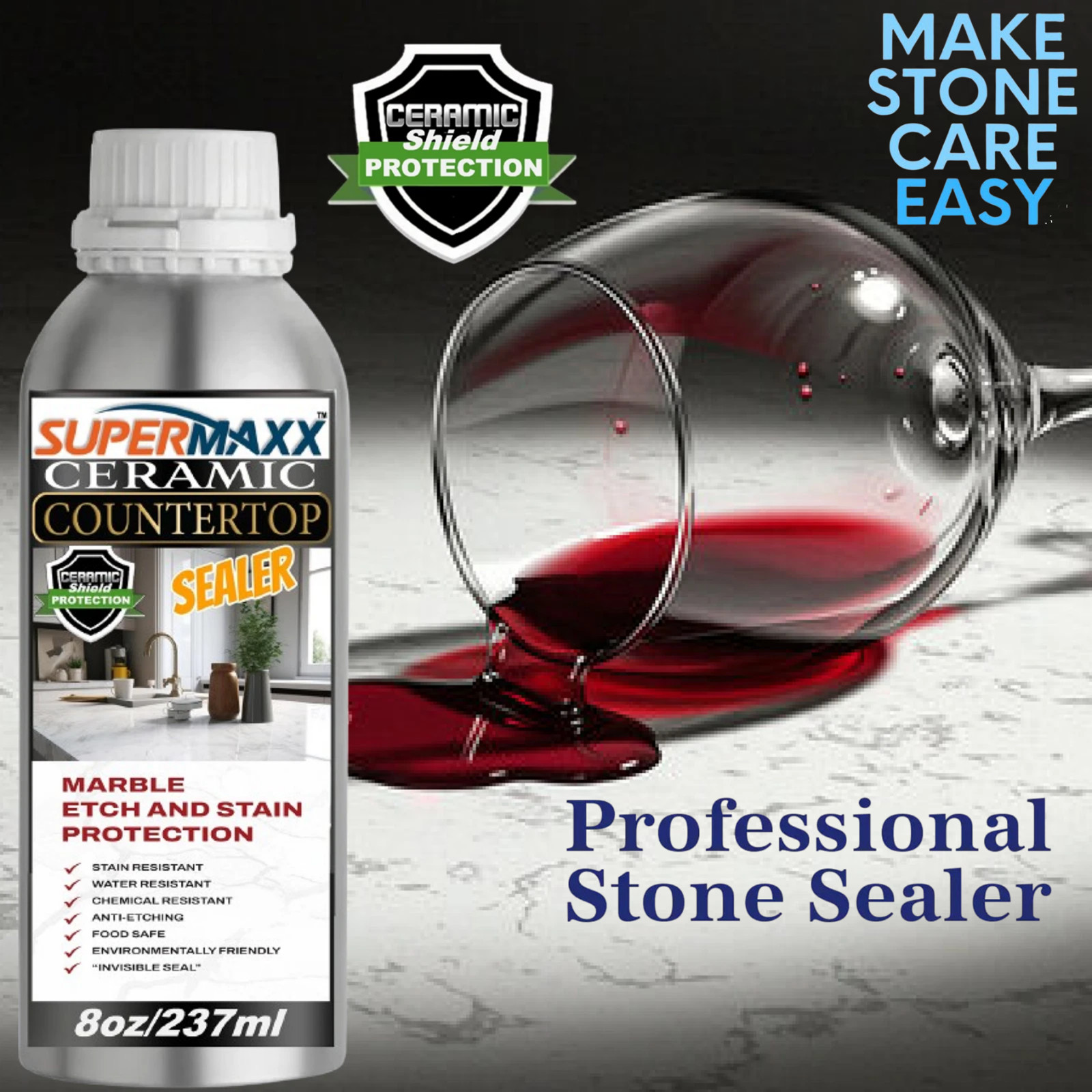 MARBLE QUARTZ COUNTERTOP SEALER ETCH & STAIN RESISTANT CERAMIC PROTECTION - KIT