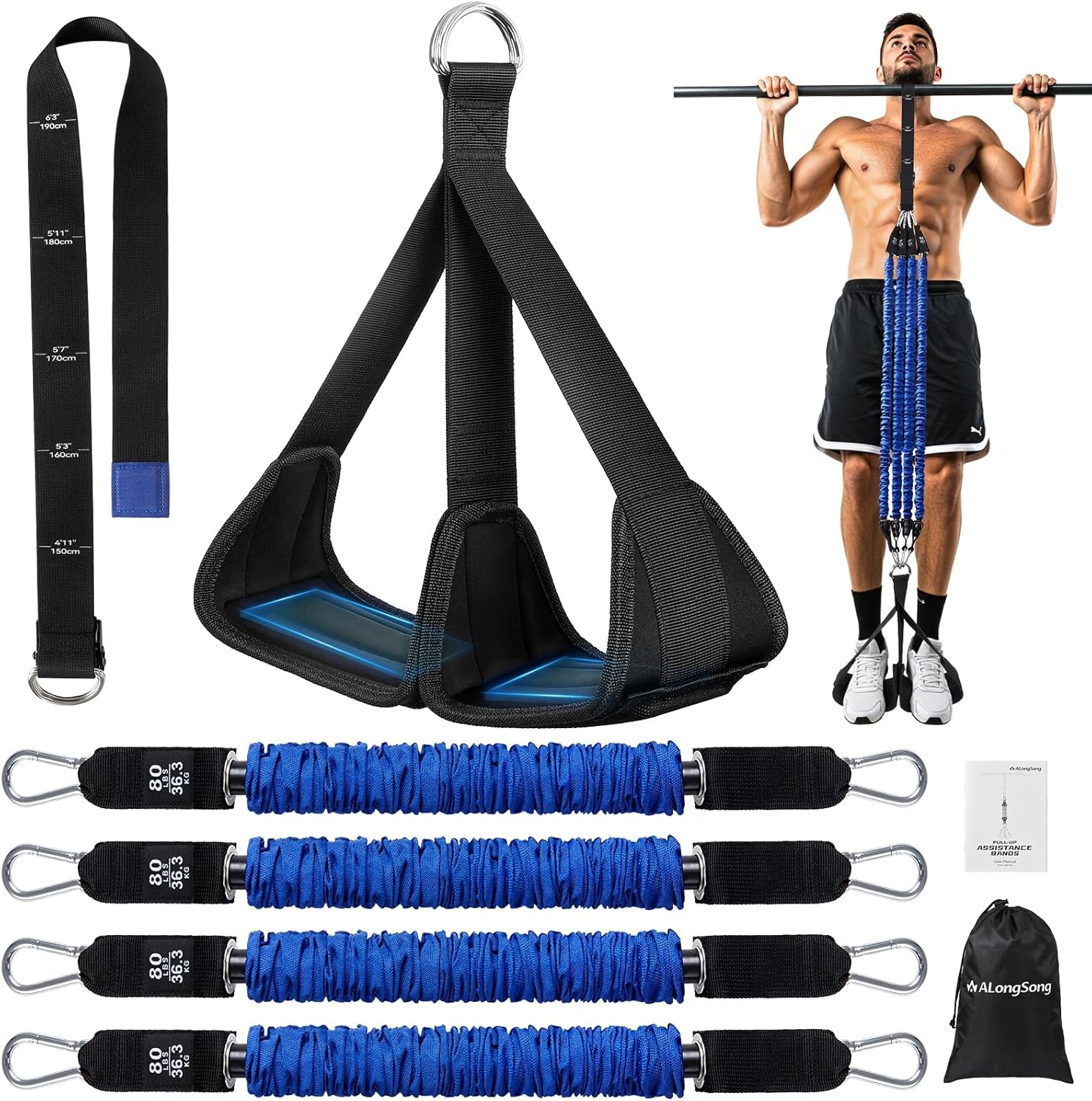 ALongSong Pull Up Assistance Bands with Foot Support Pedal - Upgraded Heavy D...
