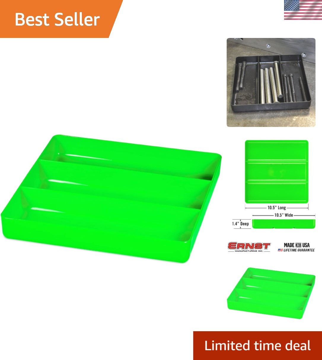 Versatile Stackable Tool Tray - 3 Compartments for Mechanics and DIY Lovers