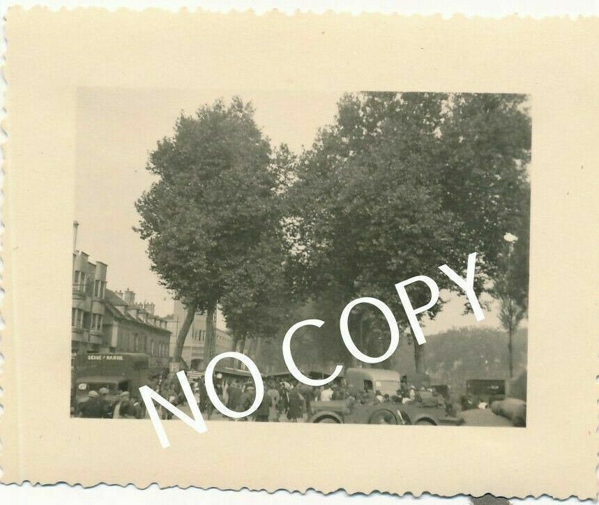 Photo WK2 France Melun 1940 City Center Civilians at Market Square C1.34