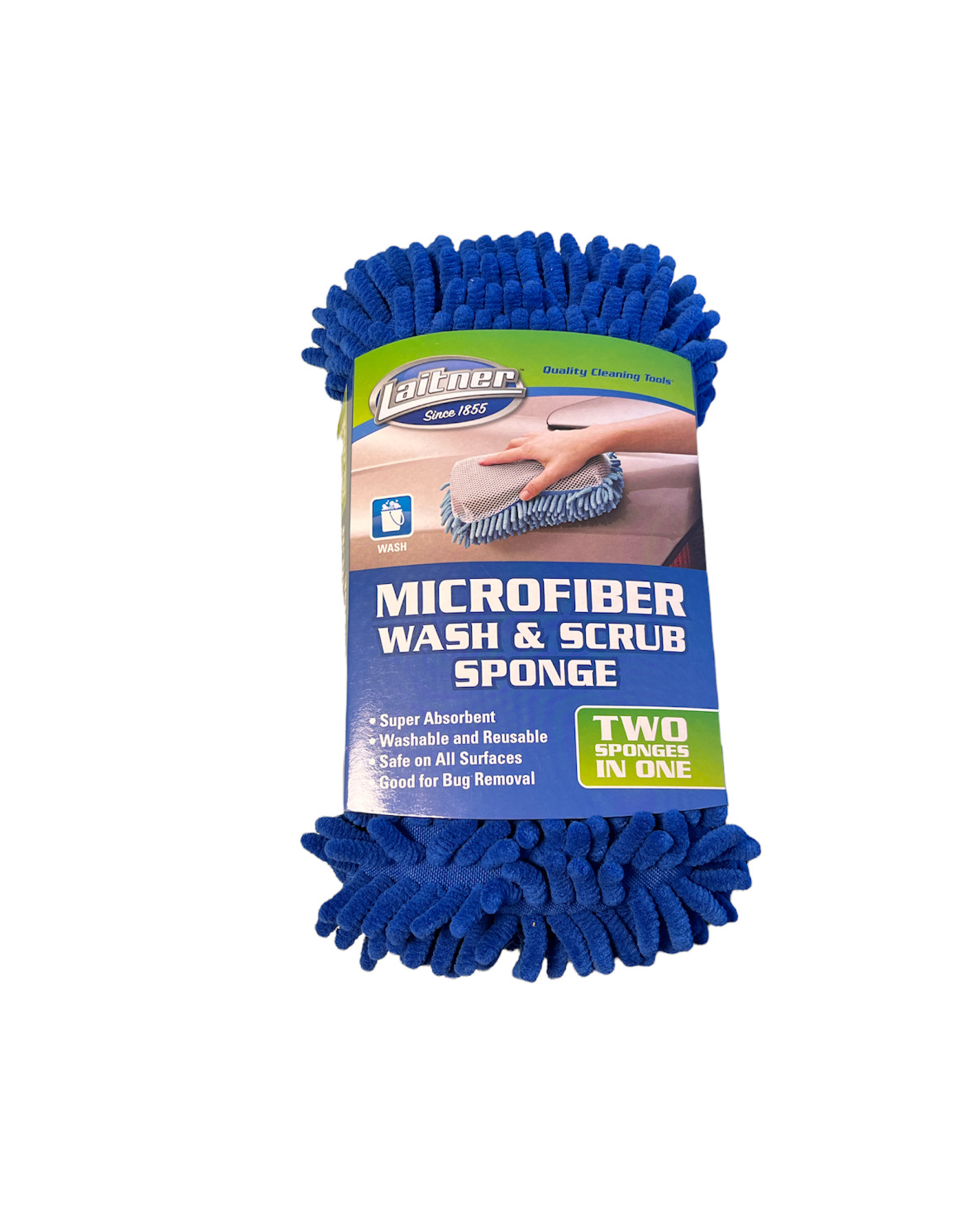 Laitner Microfiber 2 in 1 Wash Scrub Sponge Car Automotive Detail Professional