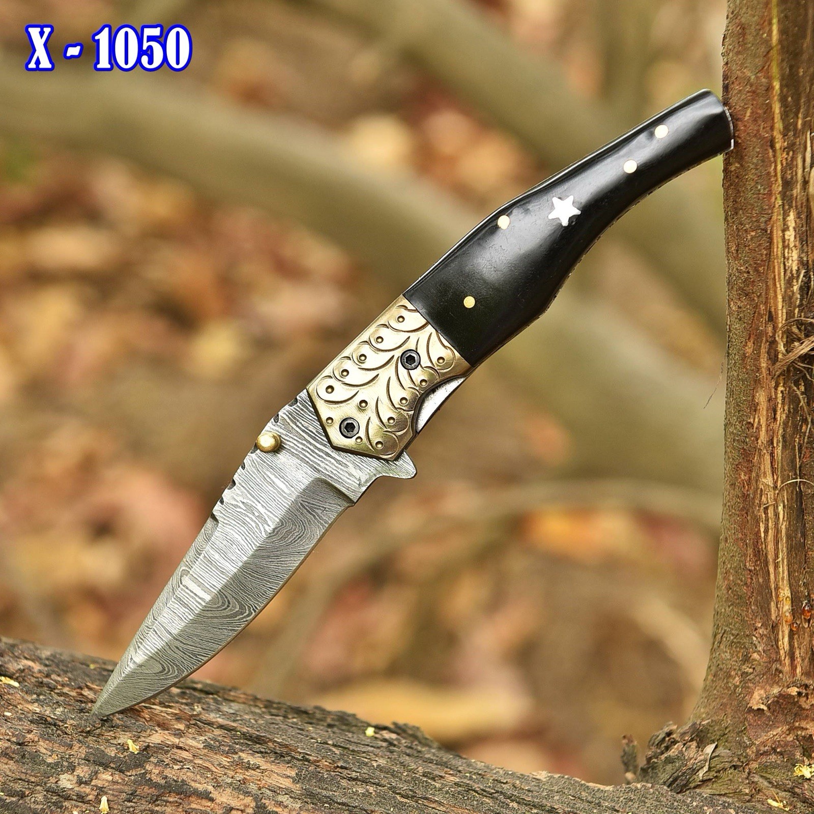 Handmade Damascus Folding Blade Pocket Knife Viking - Bull Horn Handle ⭐️