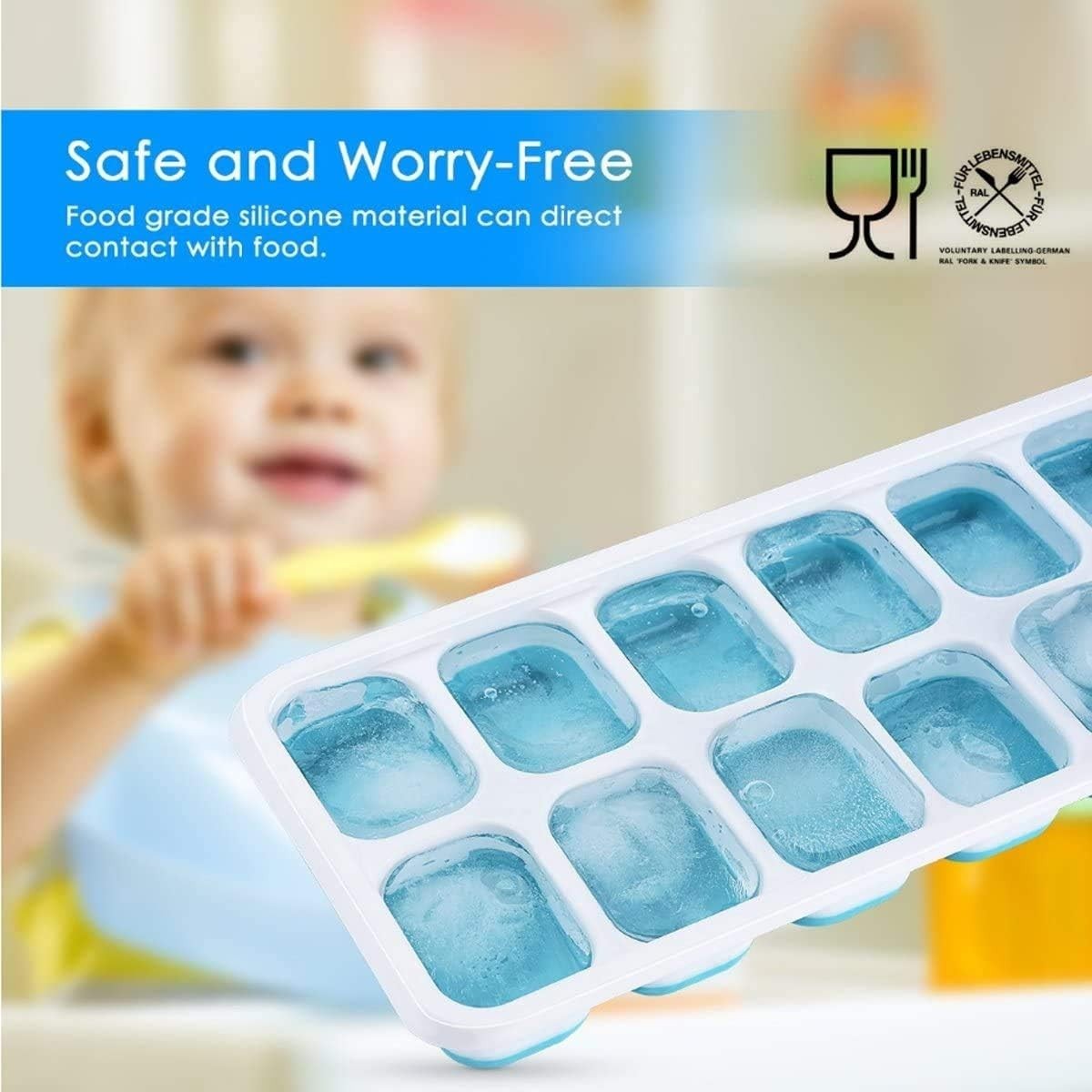 Silicone Ice Cube Trays with Spill-Resistant Lid - Includes 28 Cubes - 2 Pack
