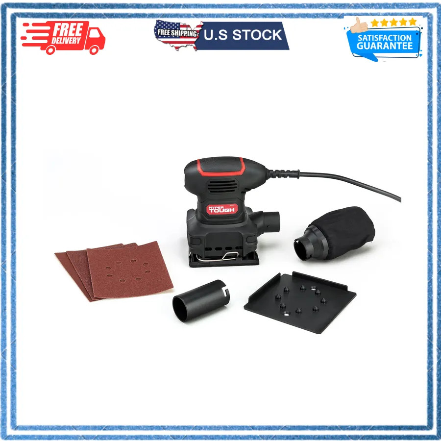 Hyper Tough 2 Amp Corded Palm Sander with Dust Bag and Sanding Sheets