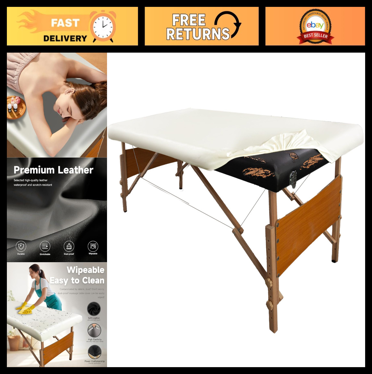 Wipeable Waterproof Massage Table Cover - 4-Way Stretch PU Protector, Fits 28-32