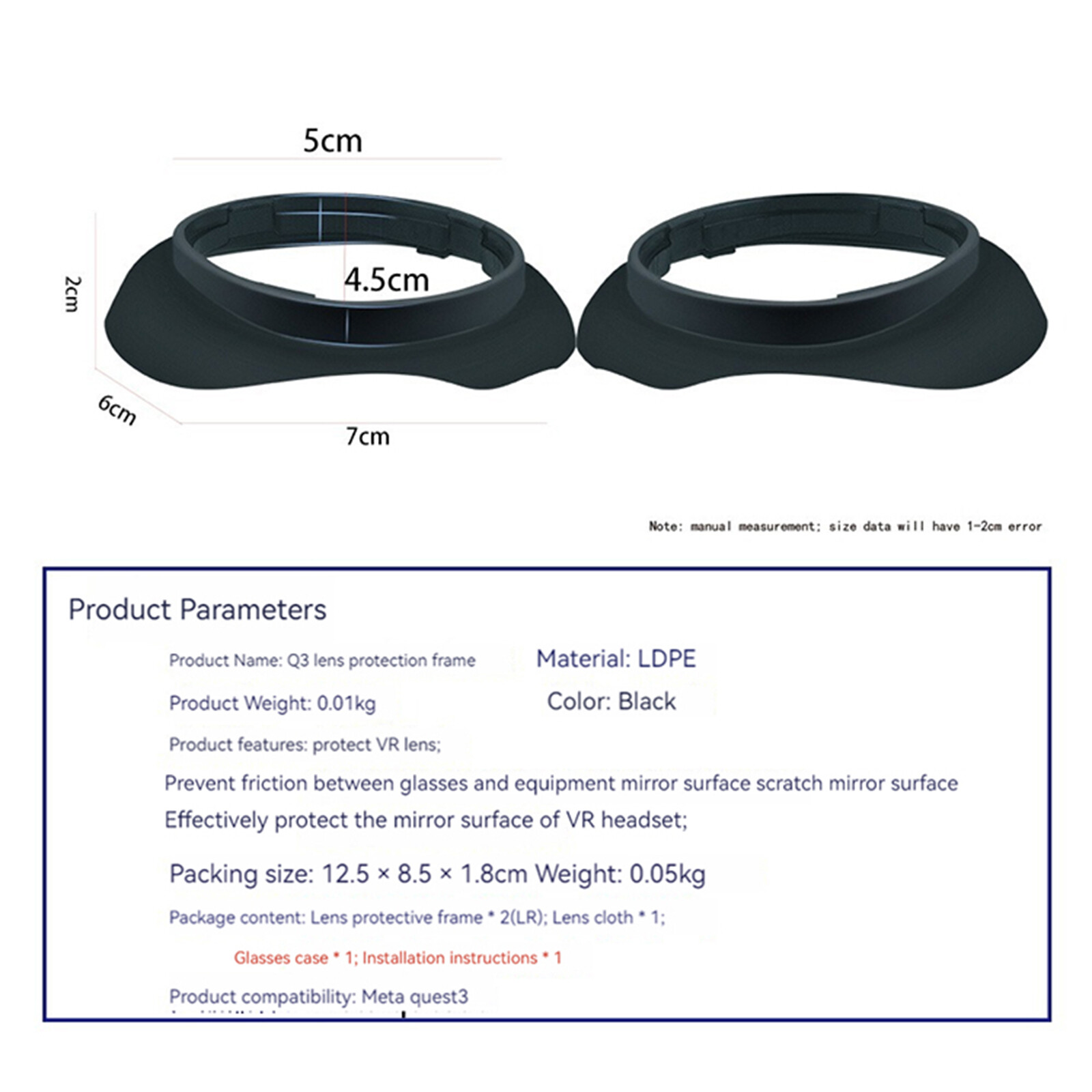 Shortsighted Glasses Lens Frames Scratch-resistant One-piece Frames For Quest 3