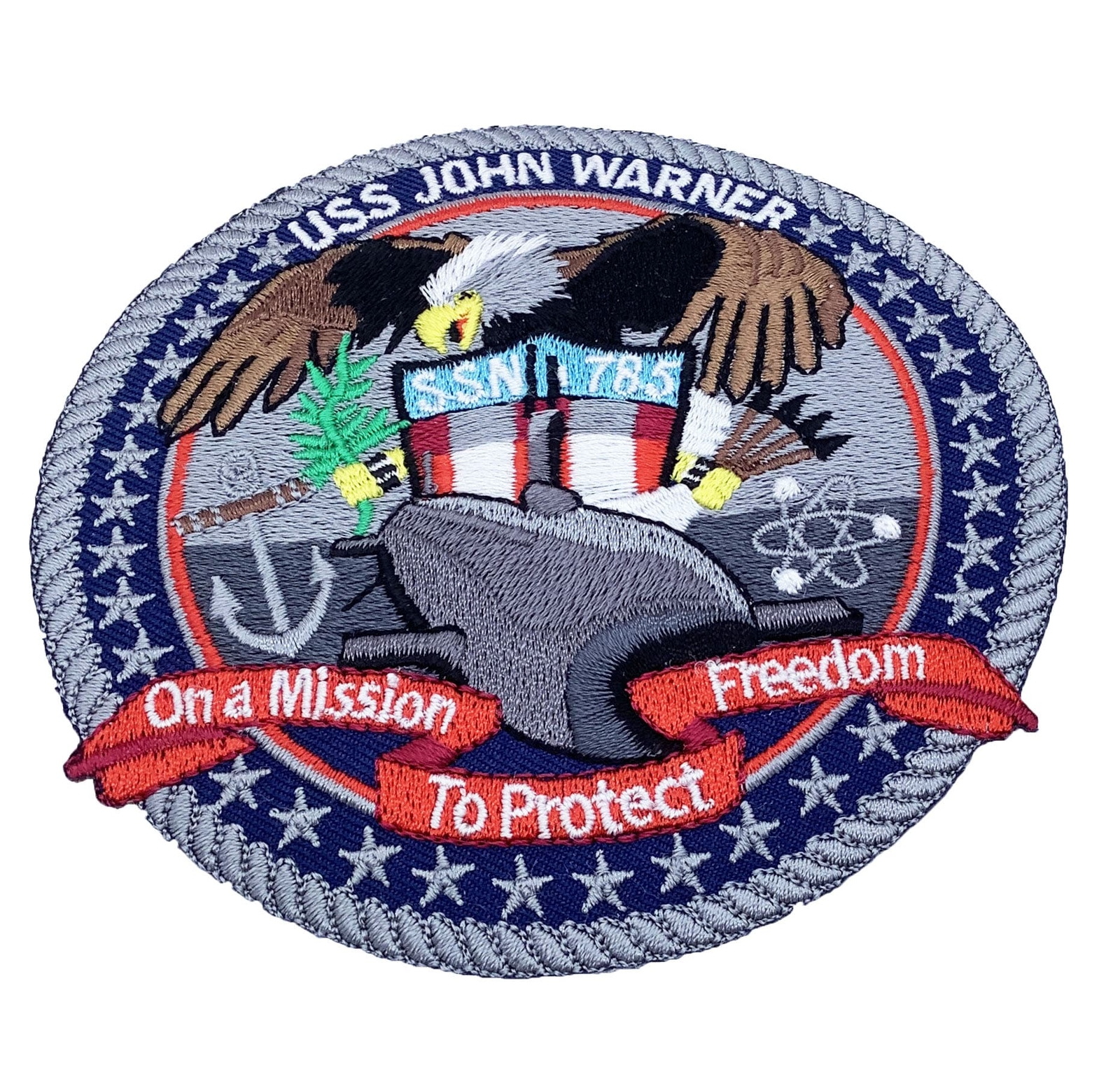 USS John Warner (SSN-785) Patch – Plastic Backing, 4 in