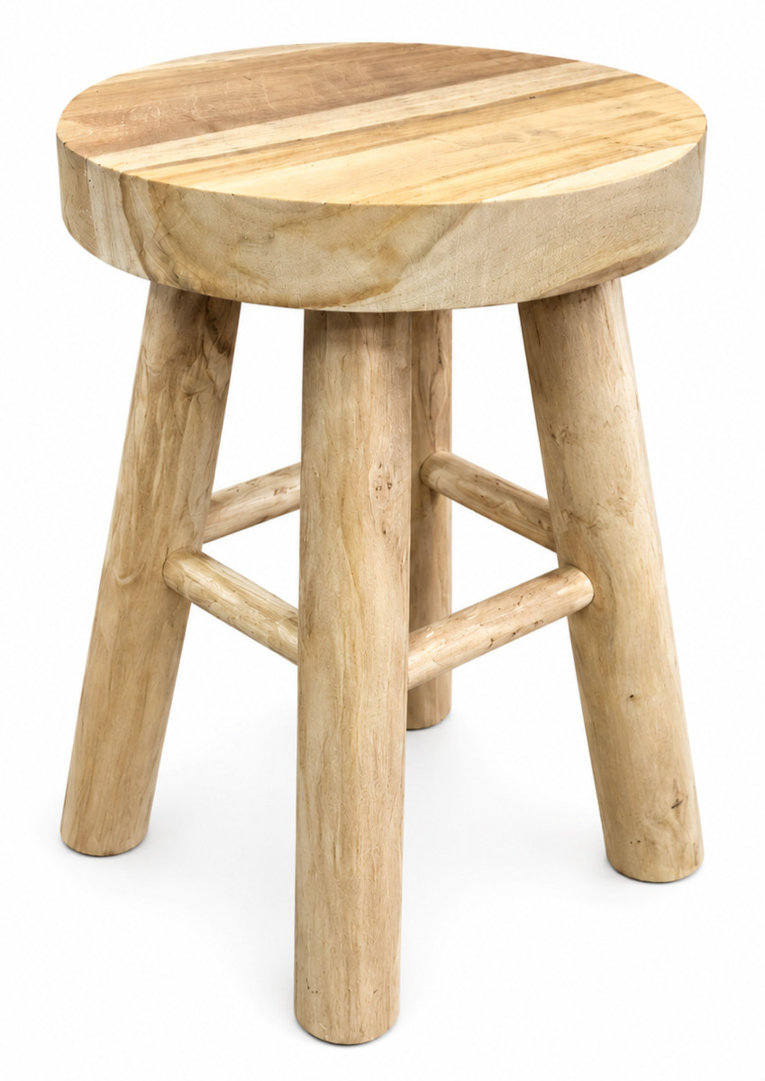 Rustic Wooden Stool Farmhouse Side Table Solid Wood Seat Kitchen Bathroom