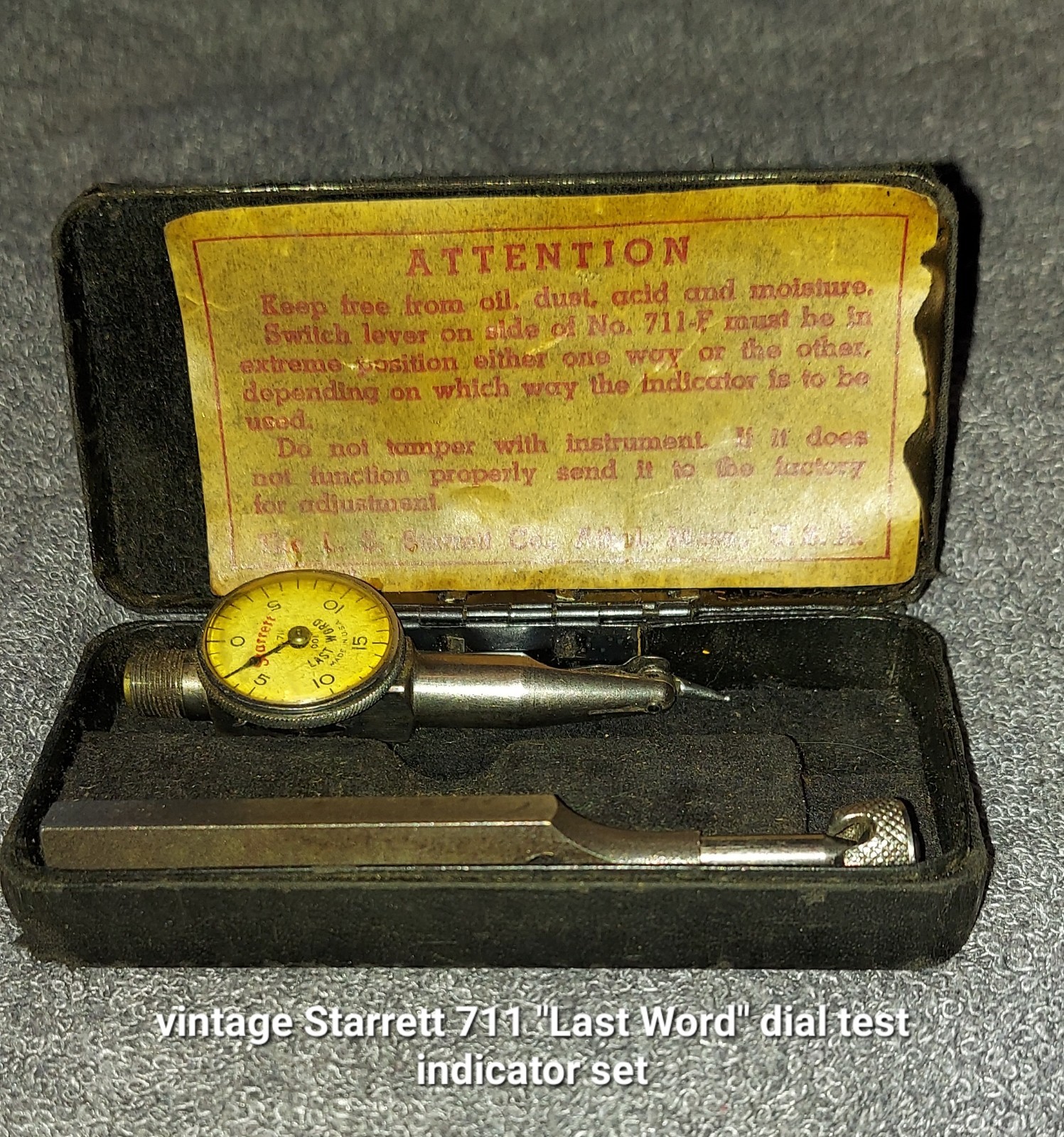 Dial Test Indicator Set w/Case Vintage Starrett No. 711-F Last Word  USA Machini