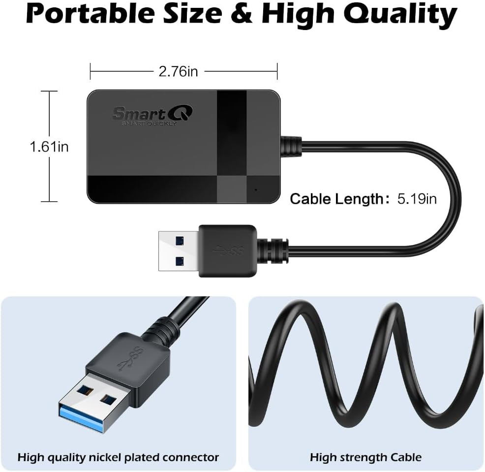 Smartq C368 USB 3.0 Card Reader - Plug & Play, Compatible with Apple & Windows,