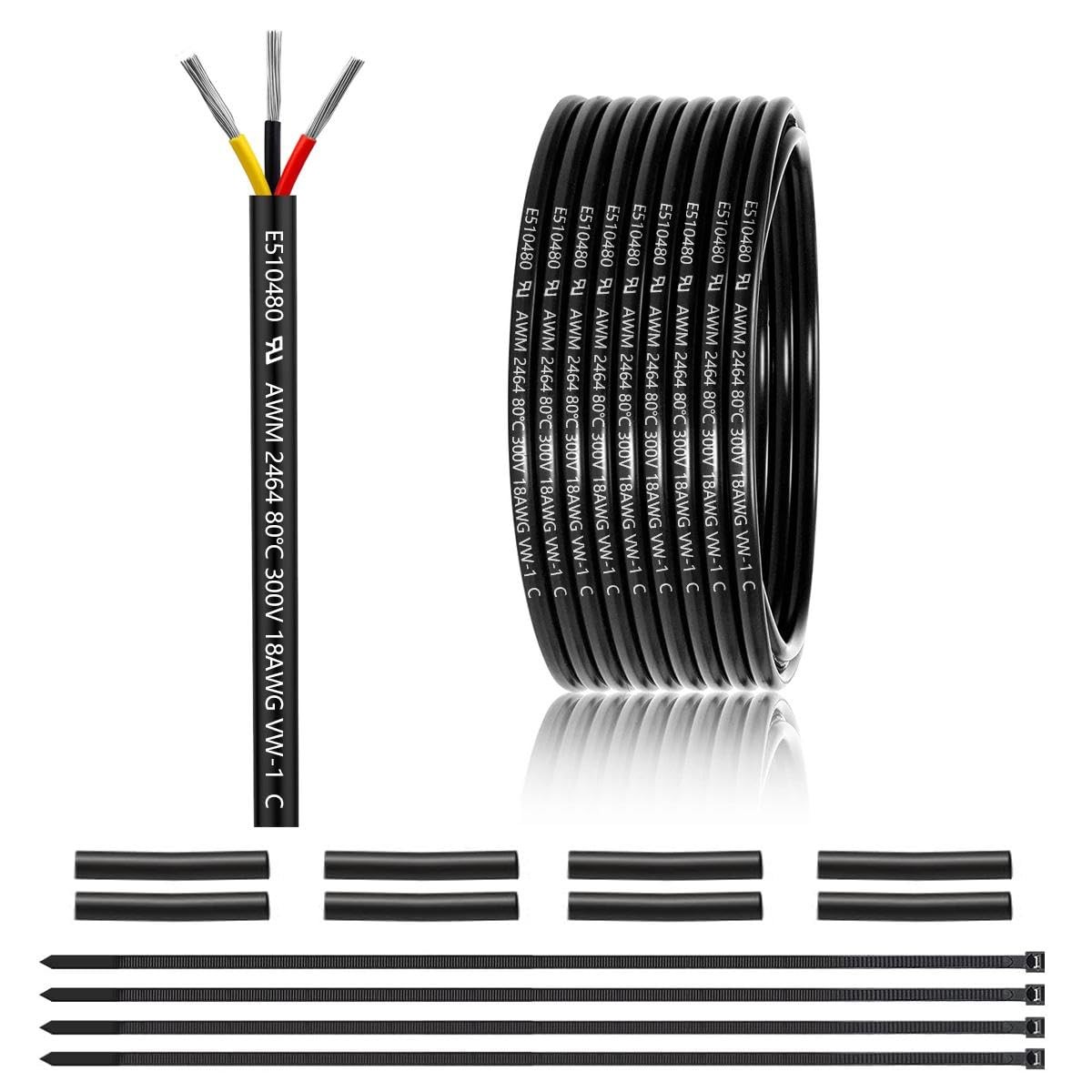 18 Gauge 3 Conductor Electrical Wire 25FT, UL 2464 18 AWG 3 18AWG-3C