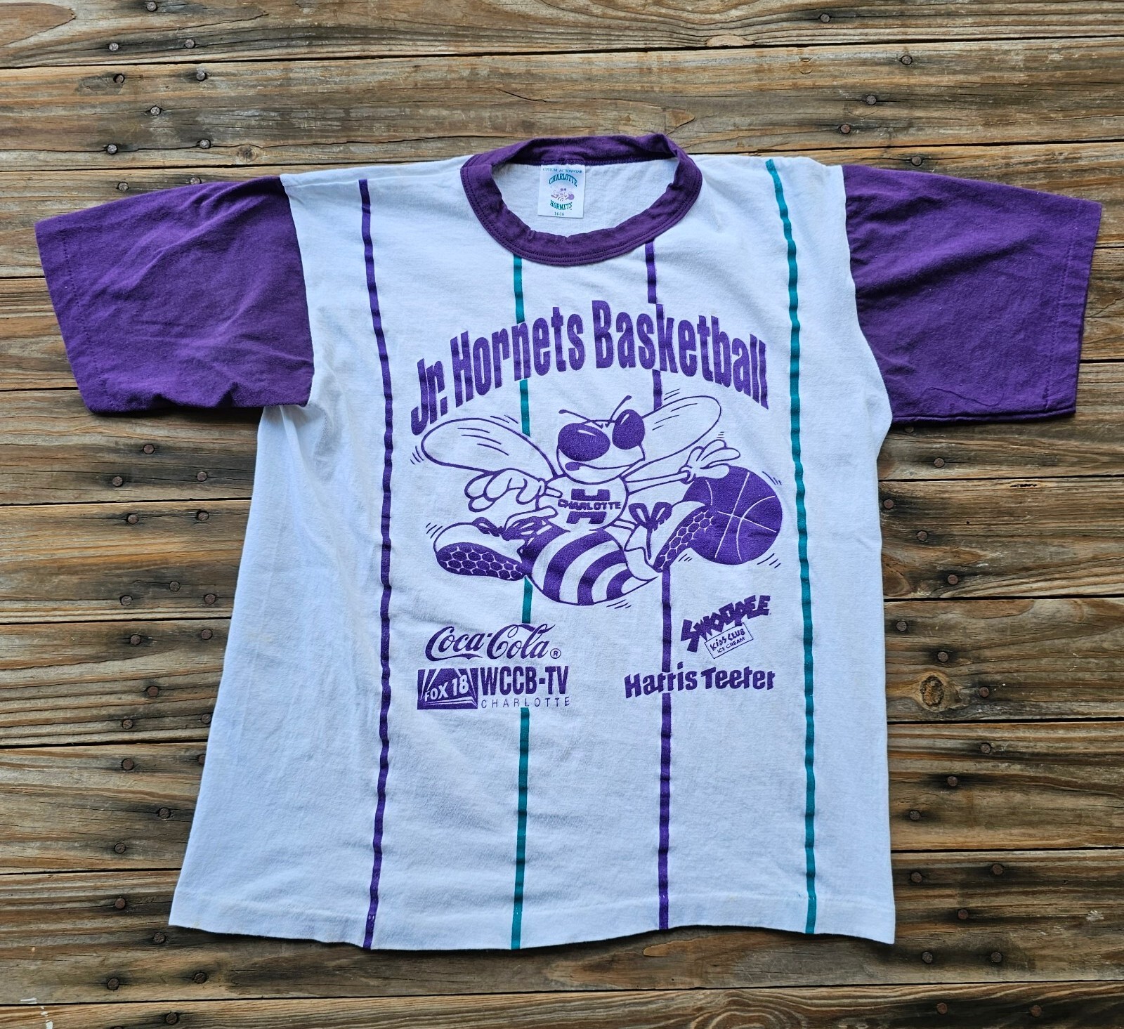 Vintage Jr. Charlotte Hornets Basketball T Shirt Youth Large Rare SS