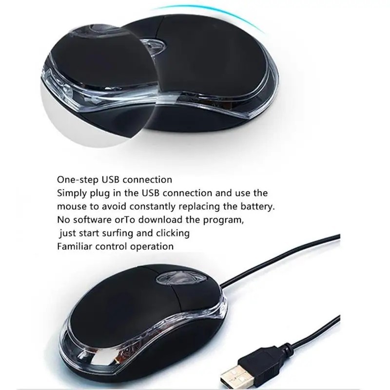 Share Mini USB Wired Optical Mouse 1000 DPI LED Gaming for PC Laptop Notebook Co
