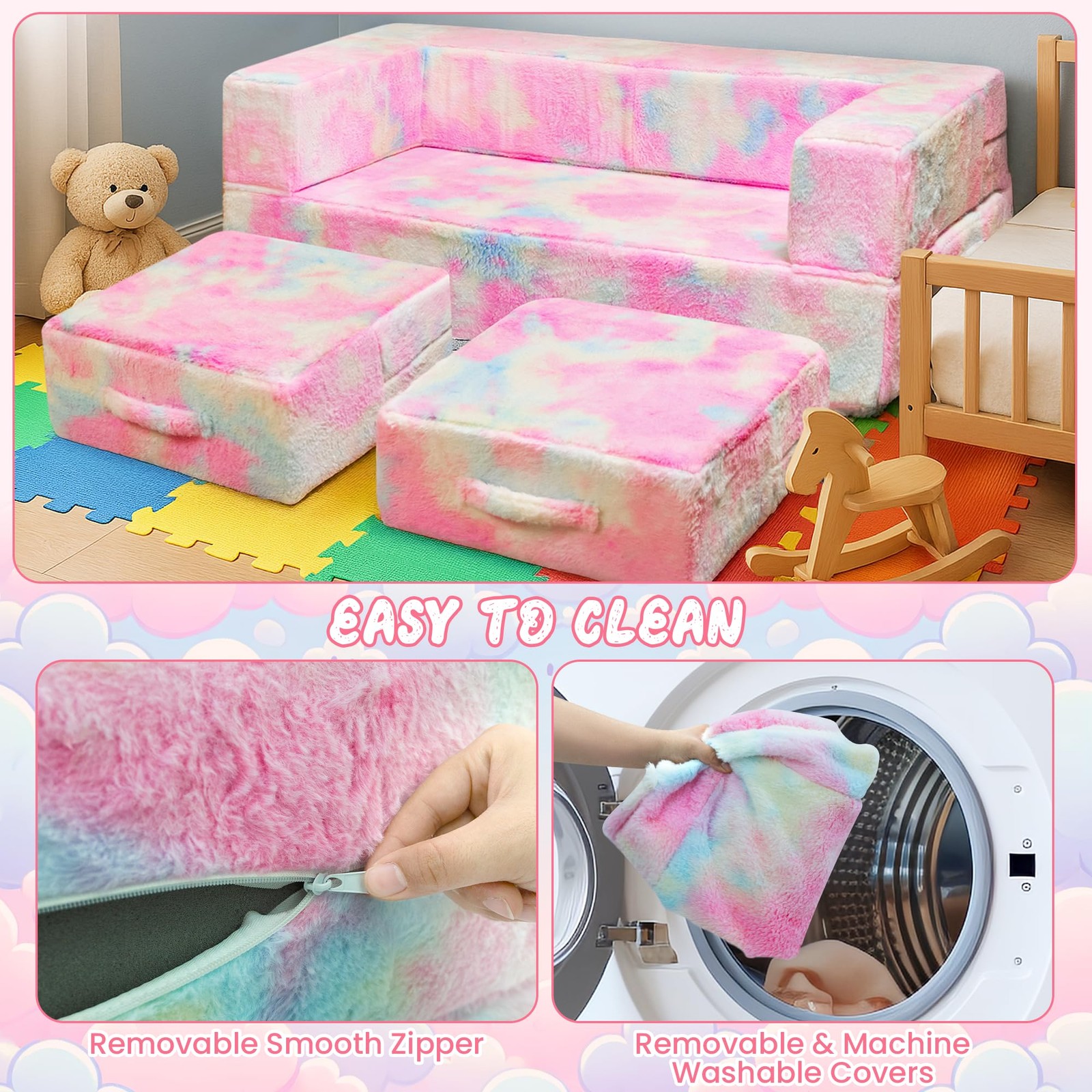 Modular and Play Couch, Convertible Folding Sofa, 3-in-1 Convertible Play Cou...