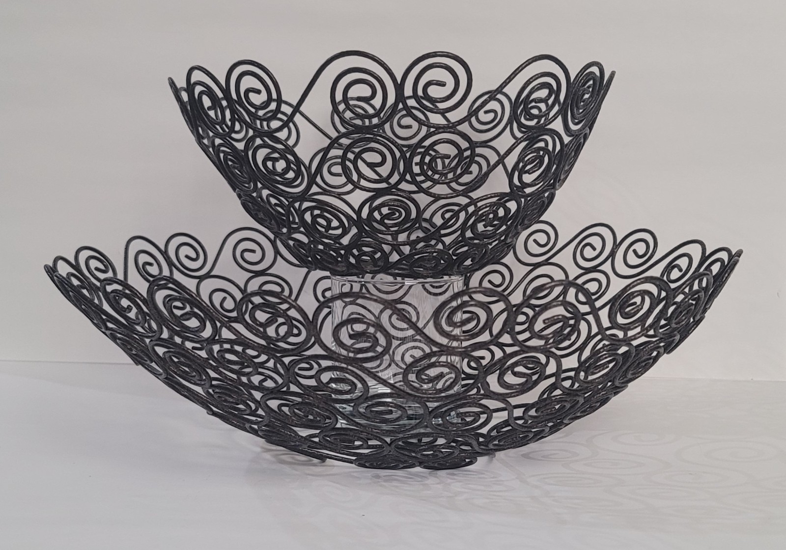 Black Metal SPIRAL SCROLLWORK BASKET Bowl Set - 14.75" & 10.5"