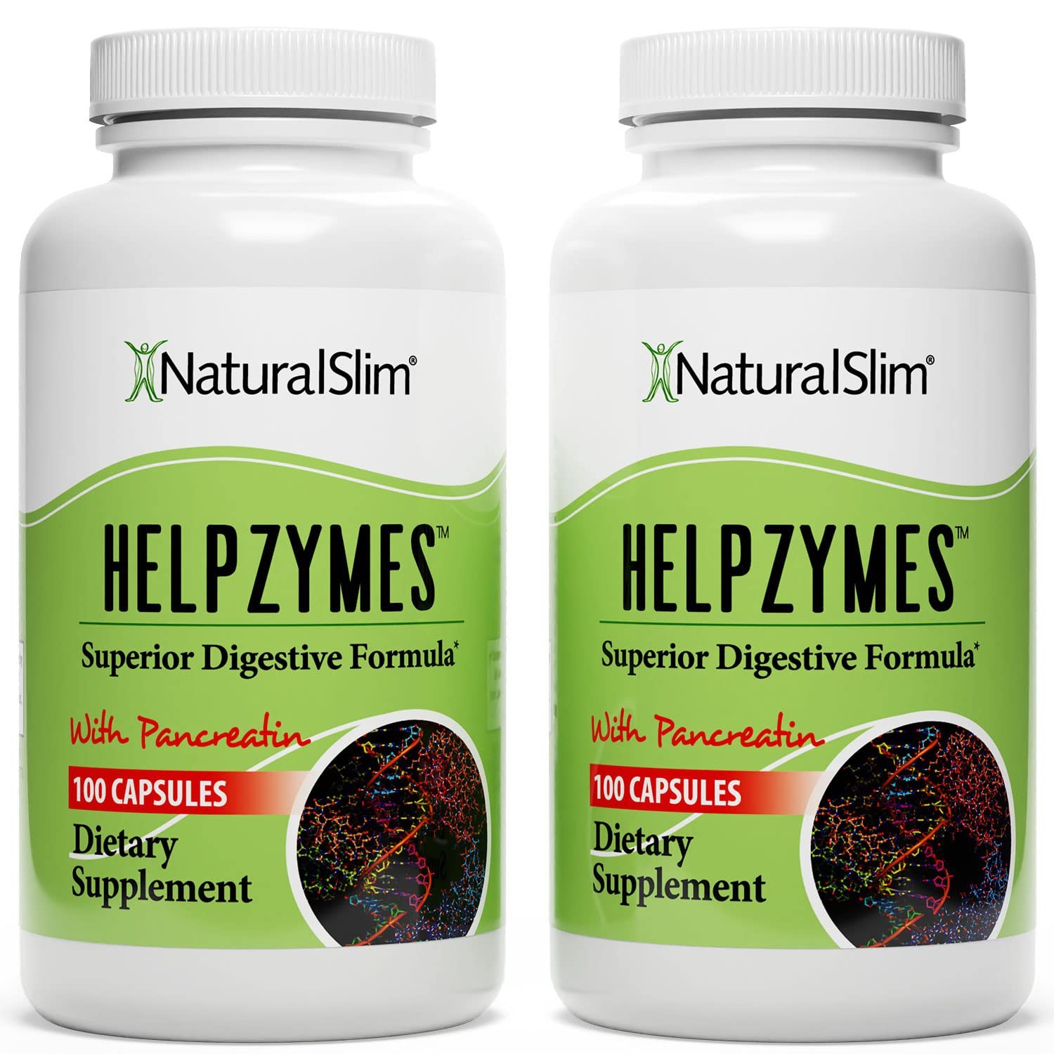 NaturalSlim Helpzymes 2-Pack Digestive Formula - Digestive Enzymes Capsules