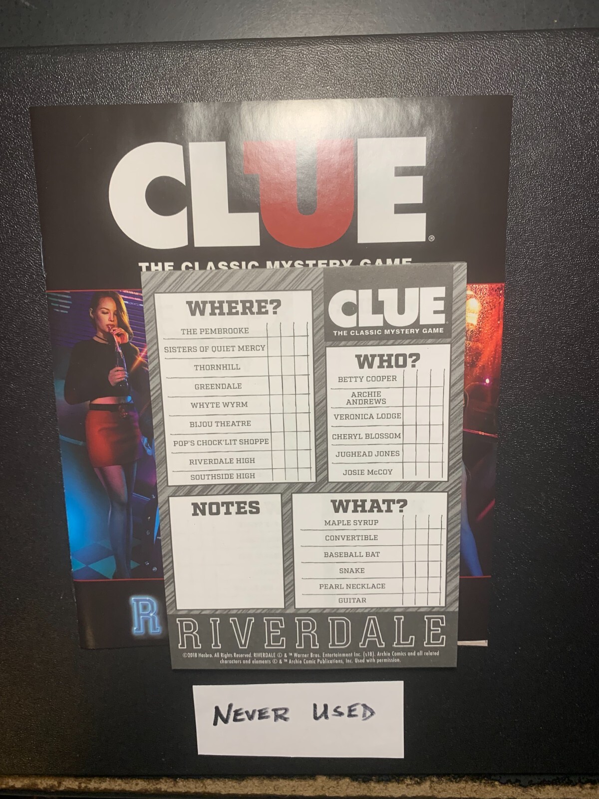 CLUE RIVERDALE Scoring Pad NEW Never Used NOS GAME REPLACEMNT 2018 Free Shipping