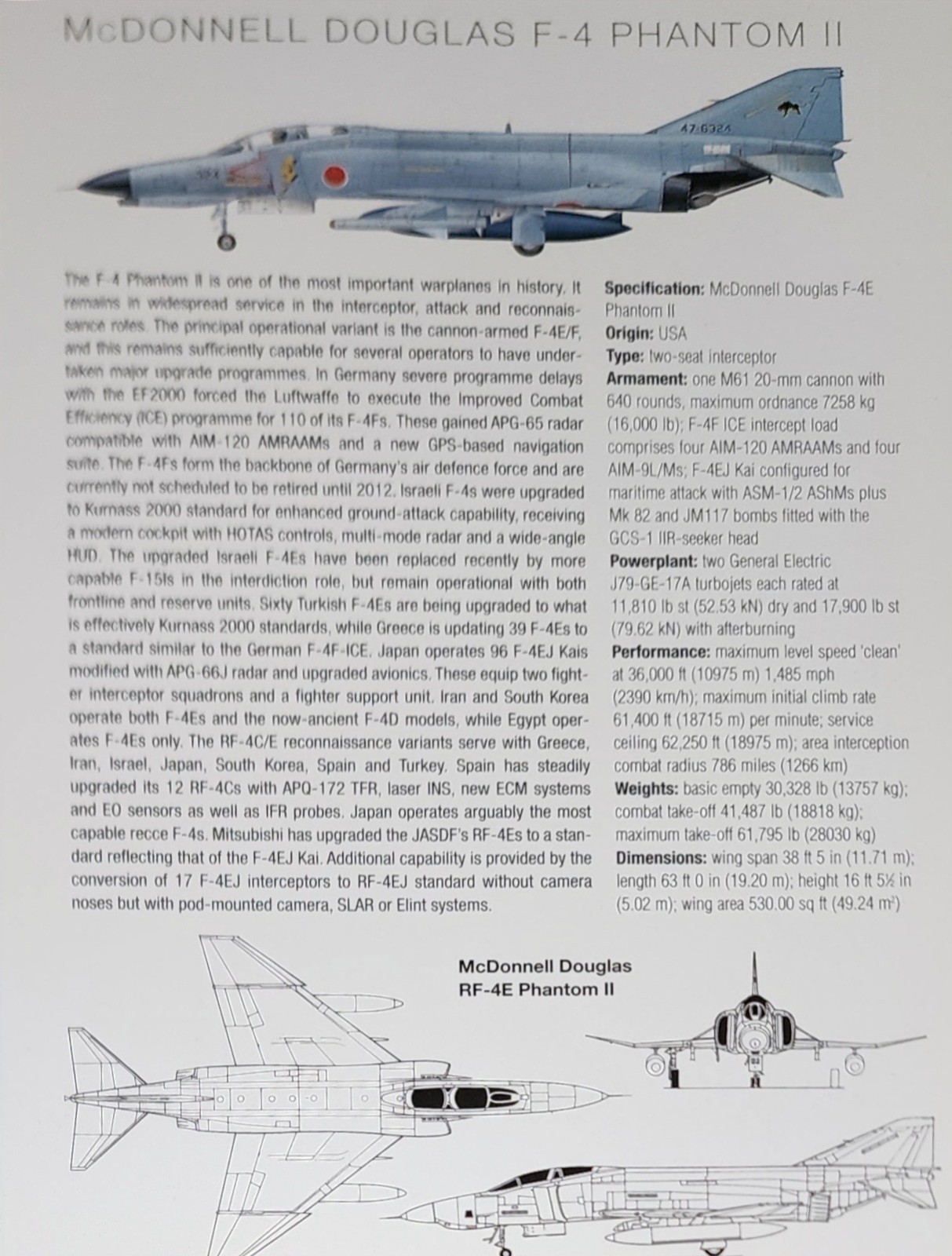 Phantom McDonnell Douglas Picture Original Aircraft Article Vtg Info Sheet